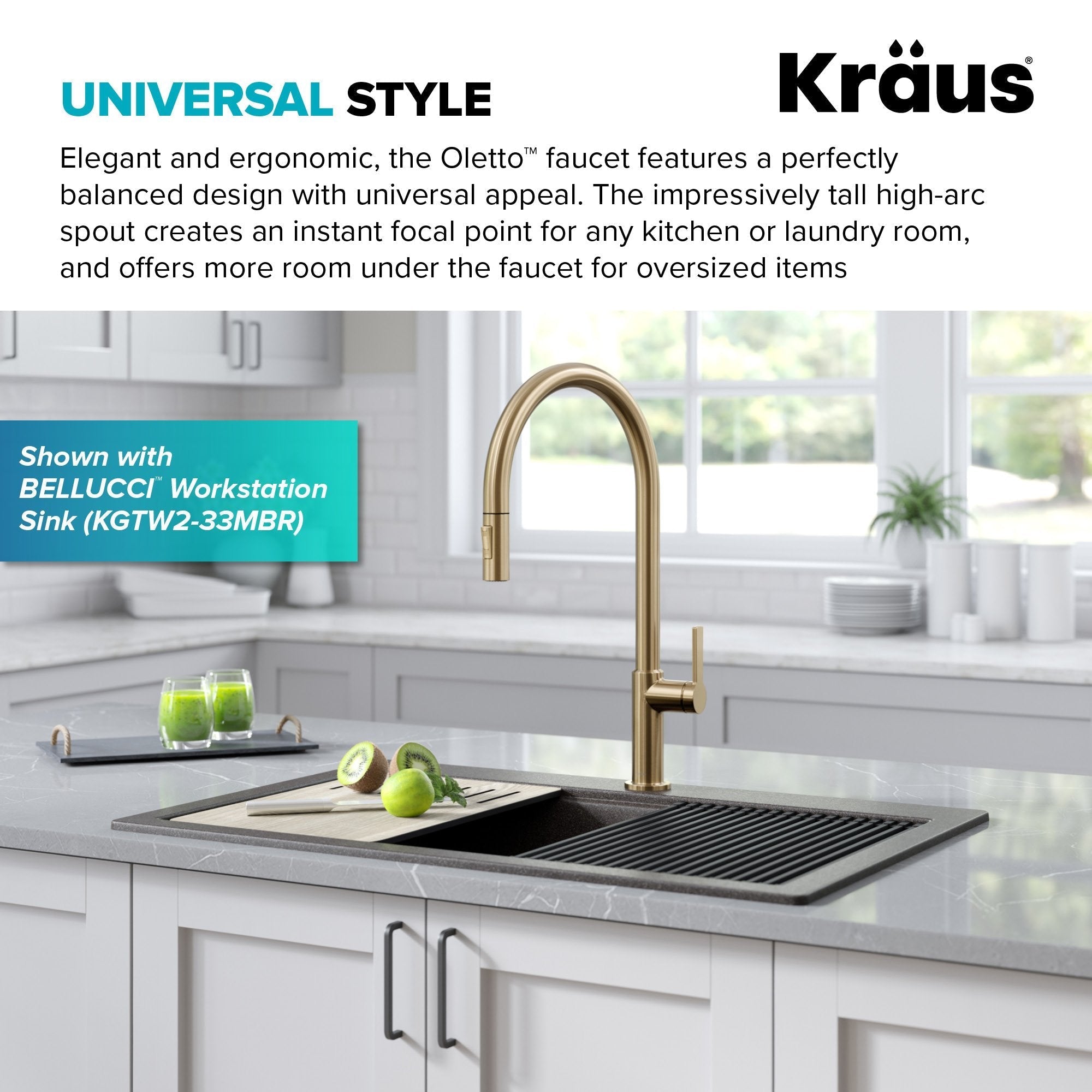 Kraus Oletto Single Handle Pull-Down Kitchen Faucet in Spot Free Antique Champagne  Bronze 