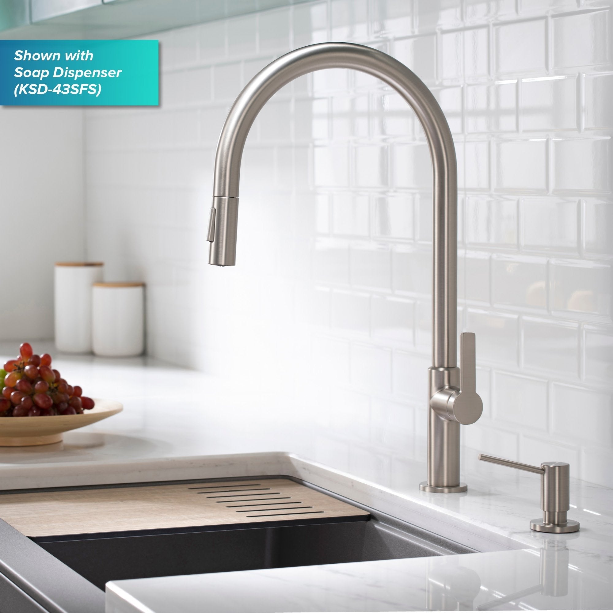 KRAUS Oletto High-Arc Single Handle Pull-Down Kitchen Faucet in Spot Free Stainless Steel KPF-2821SFS | DirectSinks