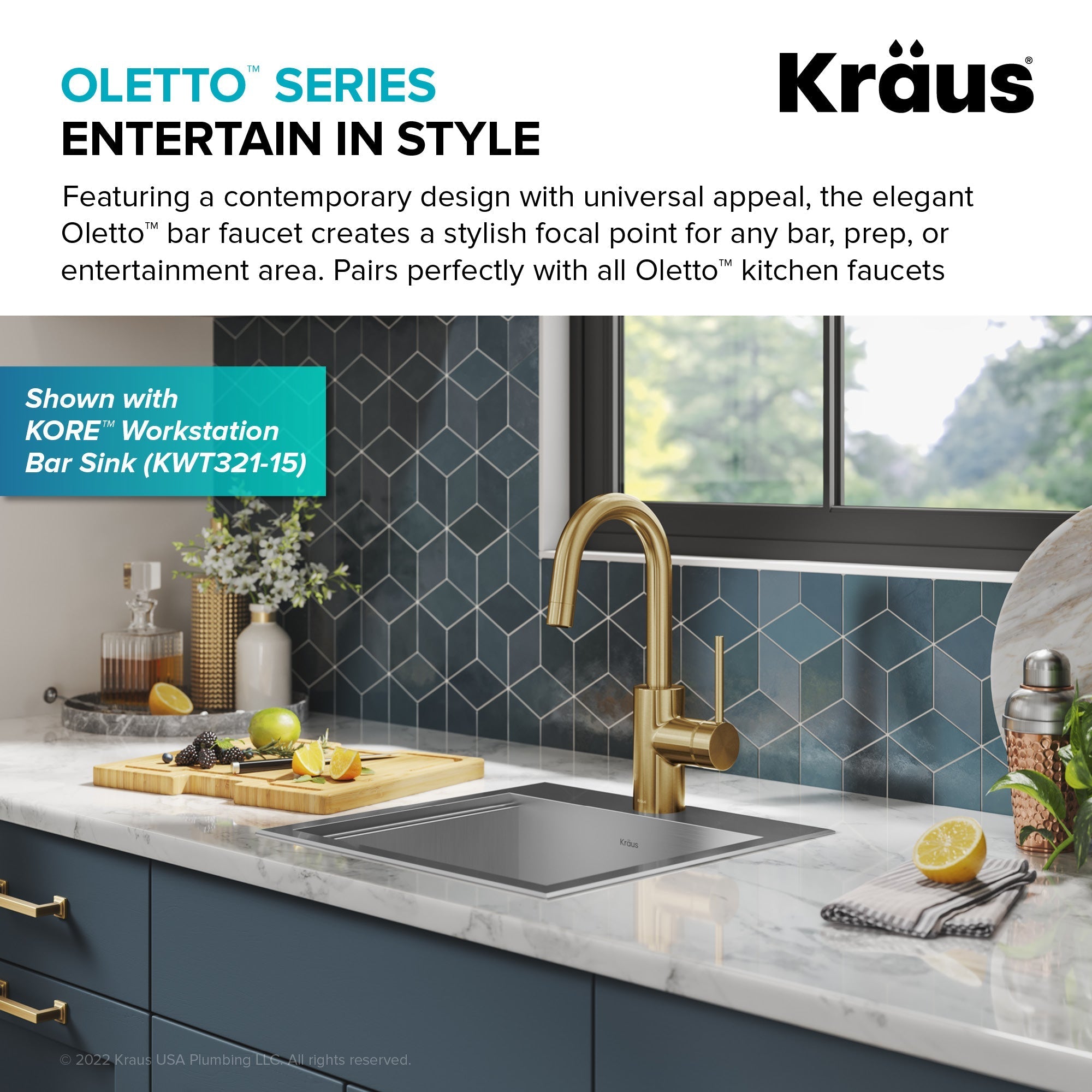 KRAUS Oletto Single Handle Kitchen Bar Faucet in Brushed Brass-Kitchen Faucets-DirectSinks