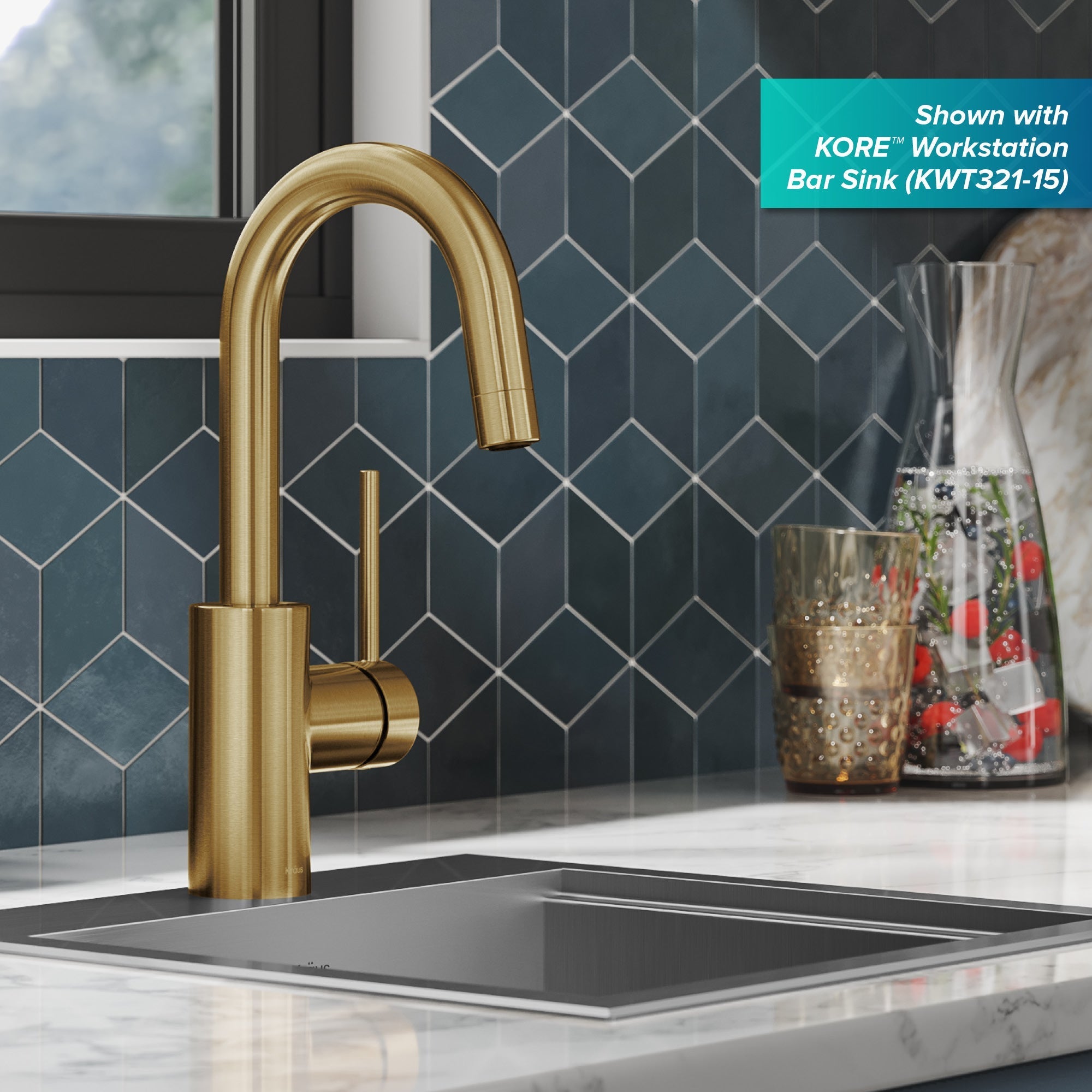 KRAUS Oletto Single Handle Kitchen Bar Faucet in Brushed Brass-Kitchen Faucets-DirectSinks