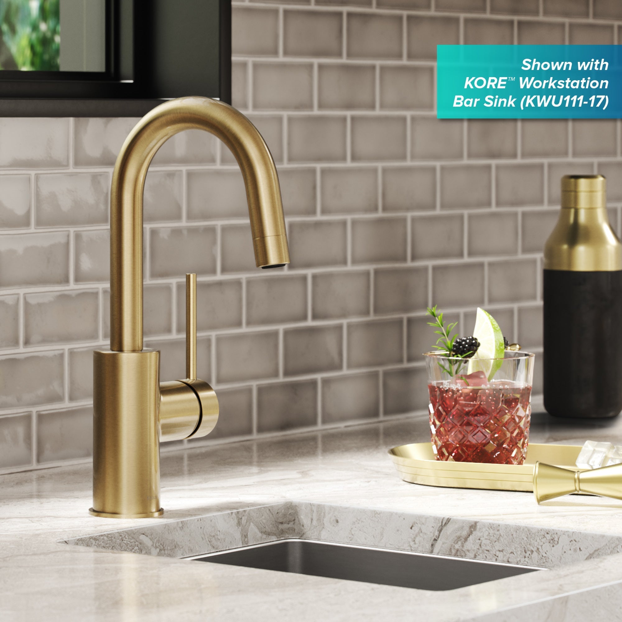 KRAUS Oletto Single Handle Kitchen Bar Faucet in Spot Free Antique Champagne Bronze-Kitchen Faucets-DirectSinks