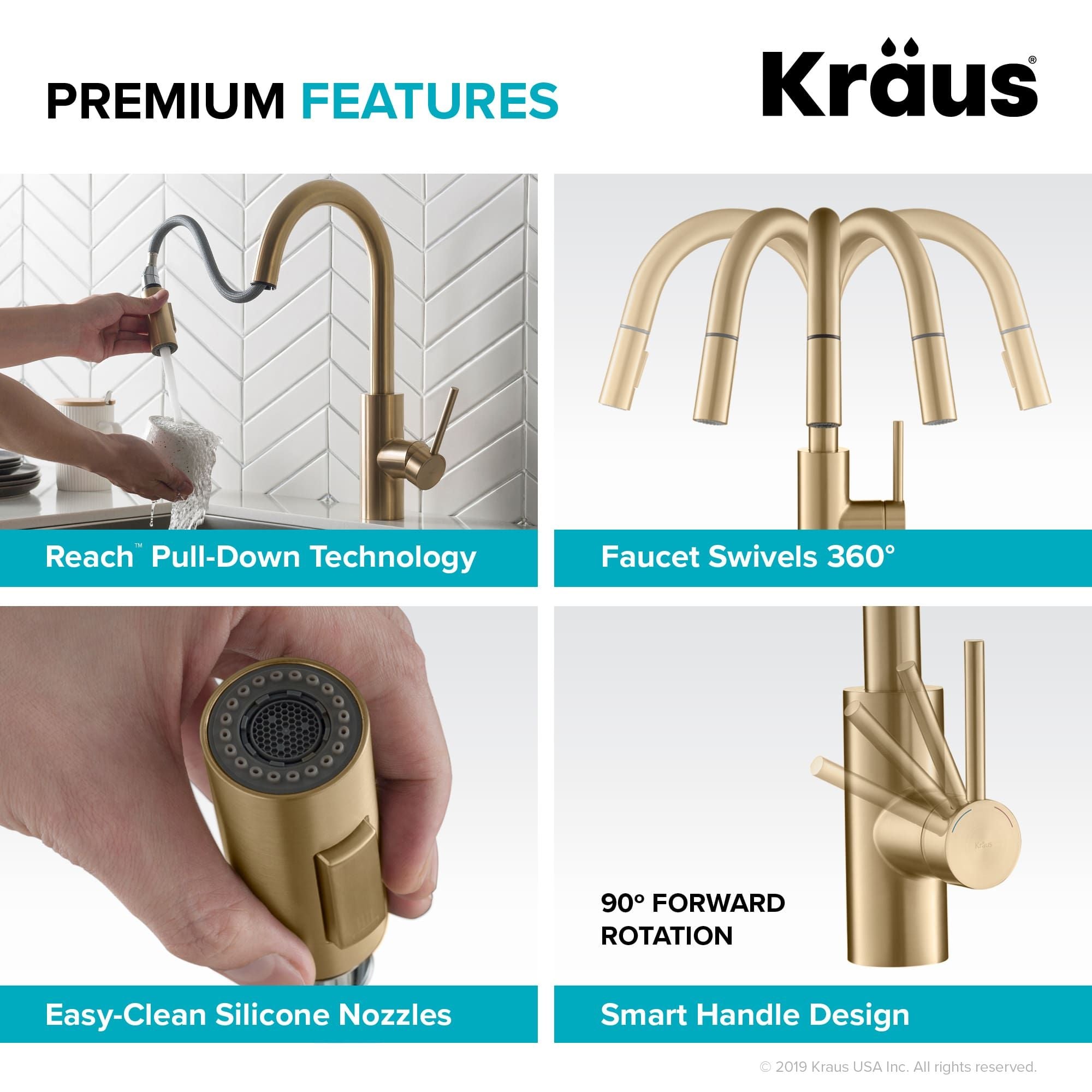 KRAUS Oletto™ Single Handle Pull Down Kitchen Faucet in Brushed Brass-Kitchen Faucets-KRAUS