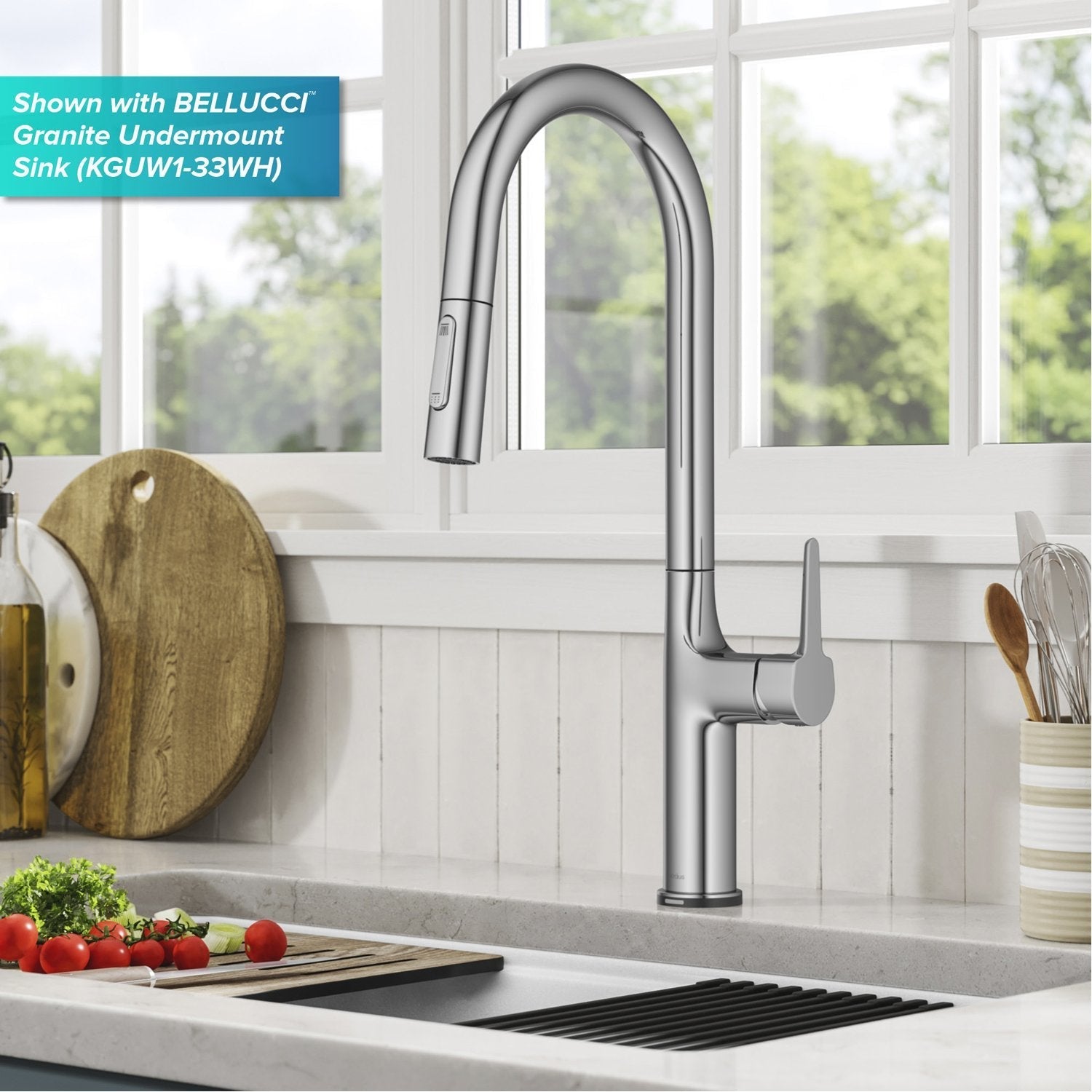 KRAUS Oletto Tall Modern Single-Handle Touch Activated with Pull Down Sprayer in Chrome-Kitchen Faucets-DirectSinks