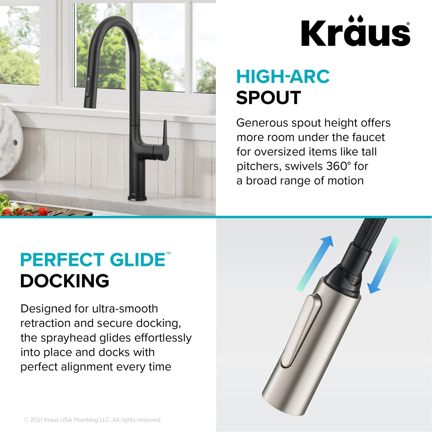KRAUS Oletto Tall Modern Single-Handle Touch Activated with Pull Down Sprayer in Matte Black-Kitchen Faucets-DirectSinks