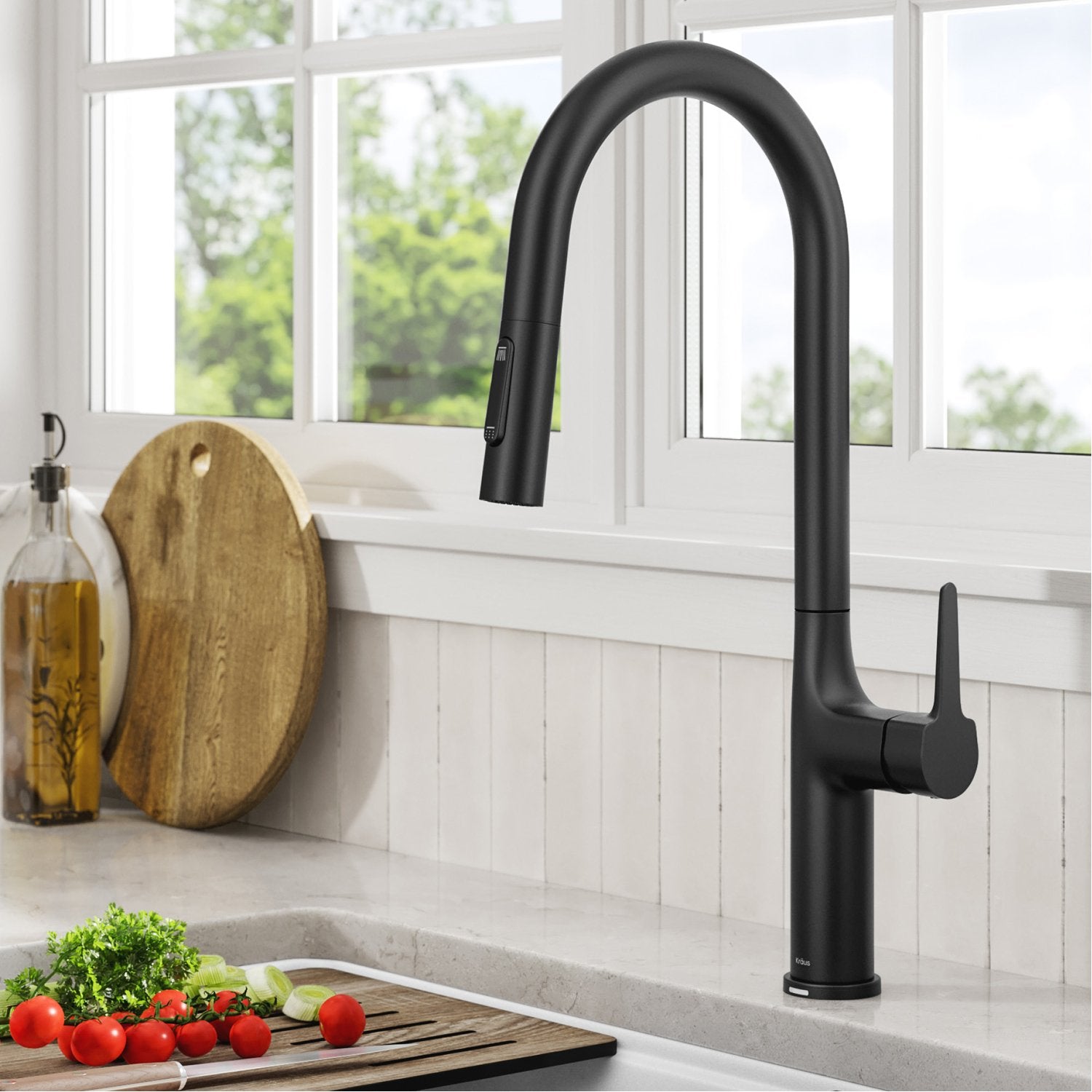 KRAUS Oletto Tall Modern Single-Handle Touch Activated with Pull Down Sprayer in Matte Black-Kitchen Faucets-DirectSinks