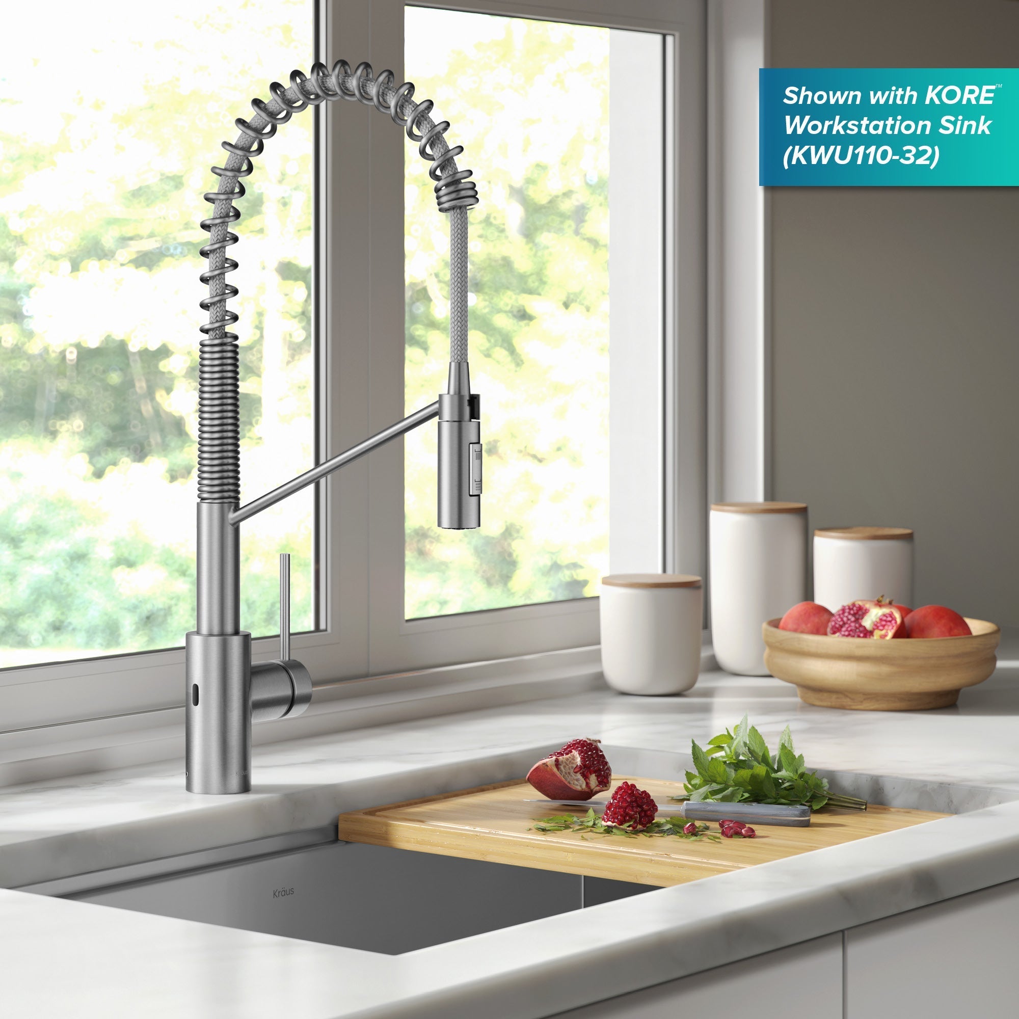 KRAUS Oletto Touchless Pull-Down Single Handle Faucet in Spot Free Stainless Steel-Kitchen Faucets-DirectSinks