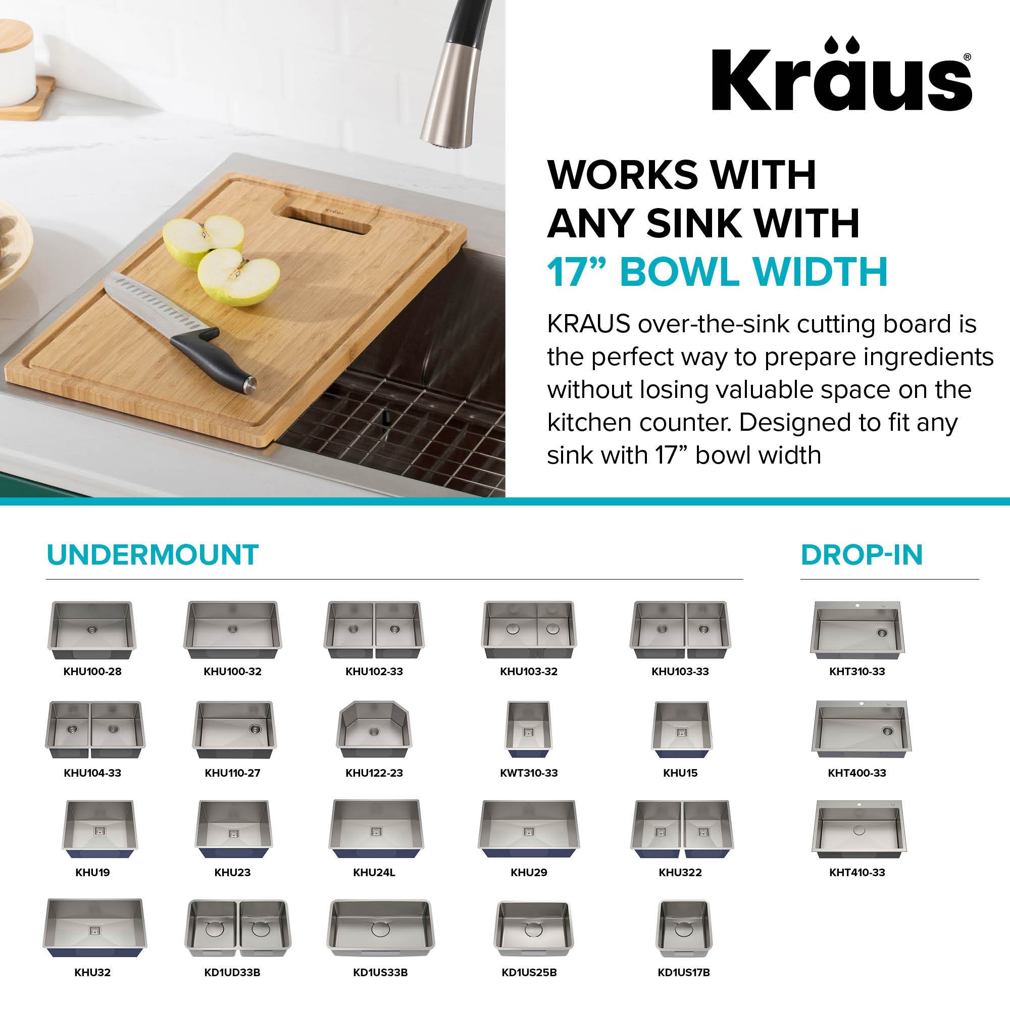 KRAUS Organic Solid Bamboo Cutting Board for Kitchen Sink, 18.5" x 12"-Kitchen Accessories-KRAUS