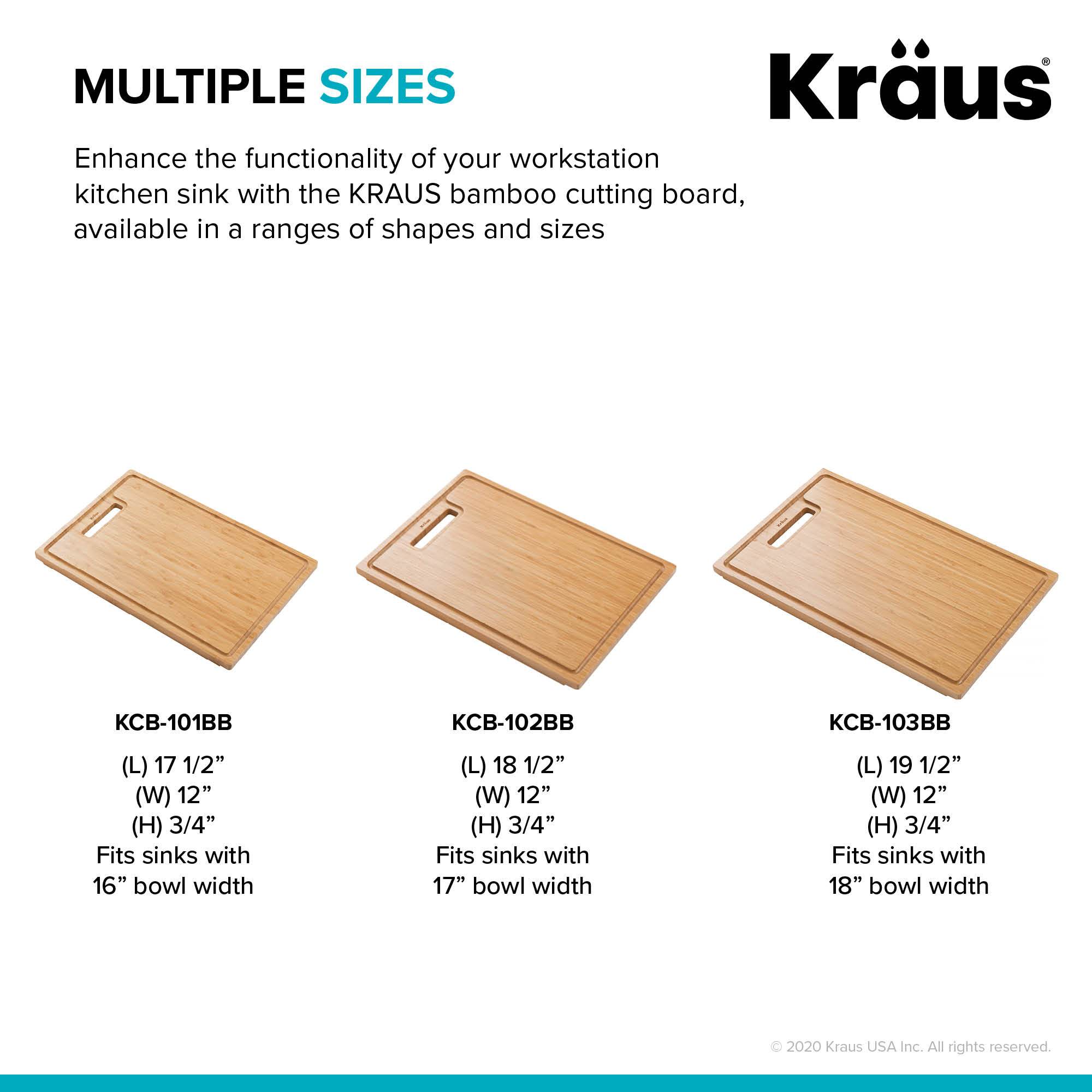 Kraus KCBT-103BB 19.5 x 12 in. Solid Bamboo Cutting Board with Mobile Device Holder for Standard Kitchen Sink or Countertop