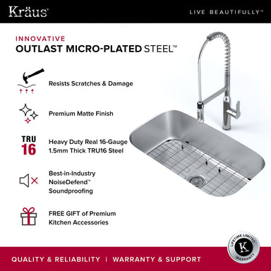 KRAUS Outlast MicroShield 16 Gauge Stainless Steel Undermount Kitchen Sink-Kitchen Sinks-DirectSinks