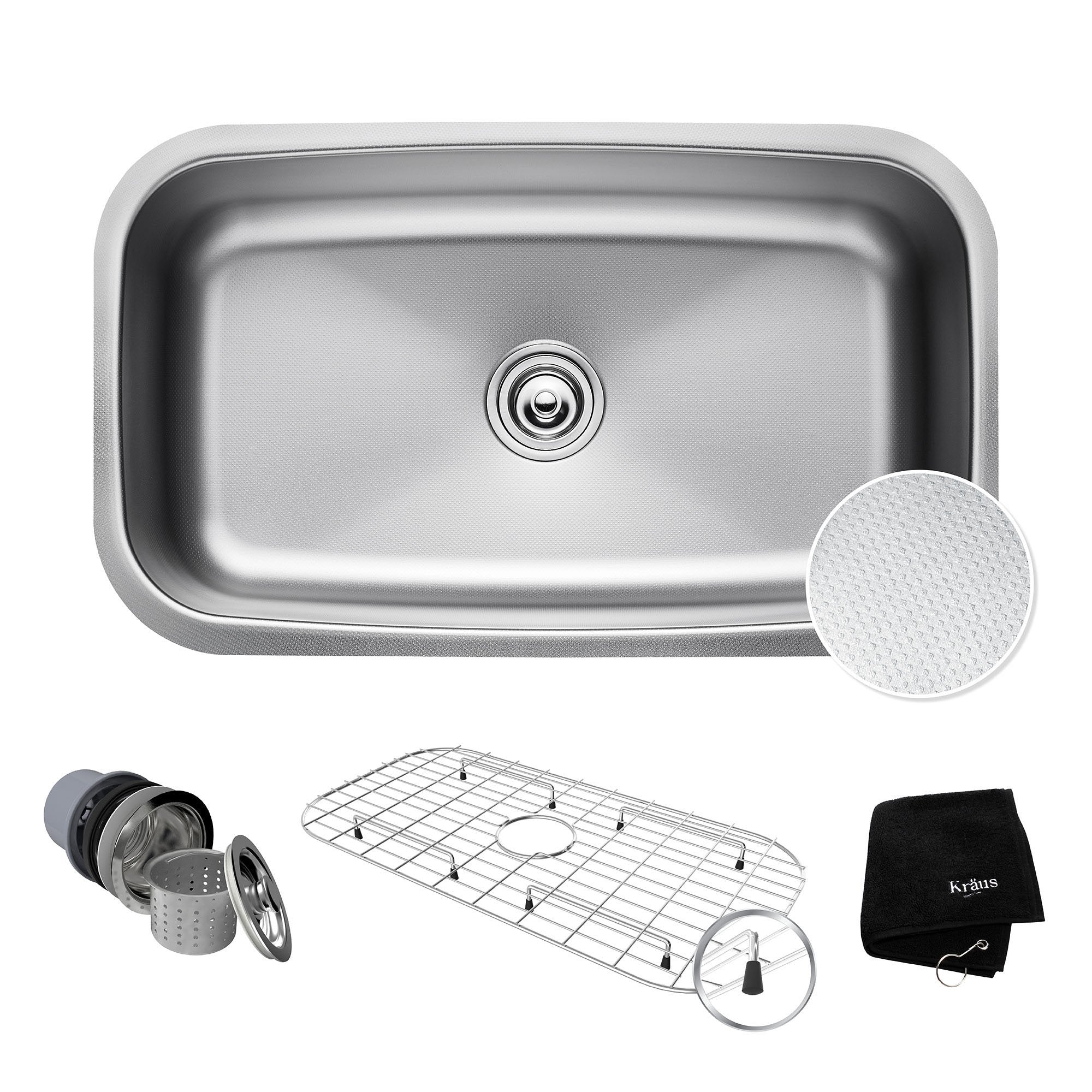 KRAUS Outlast MicroShieldÃ€ž Scratch-Resist Stainless Steel Undermount Single Bowl Sink, 31.5" 16 Gauge, Premier Series-Kitchen Sinks-KRAUS