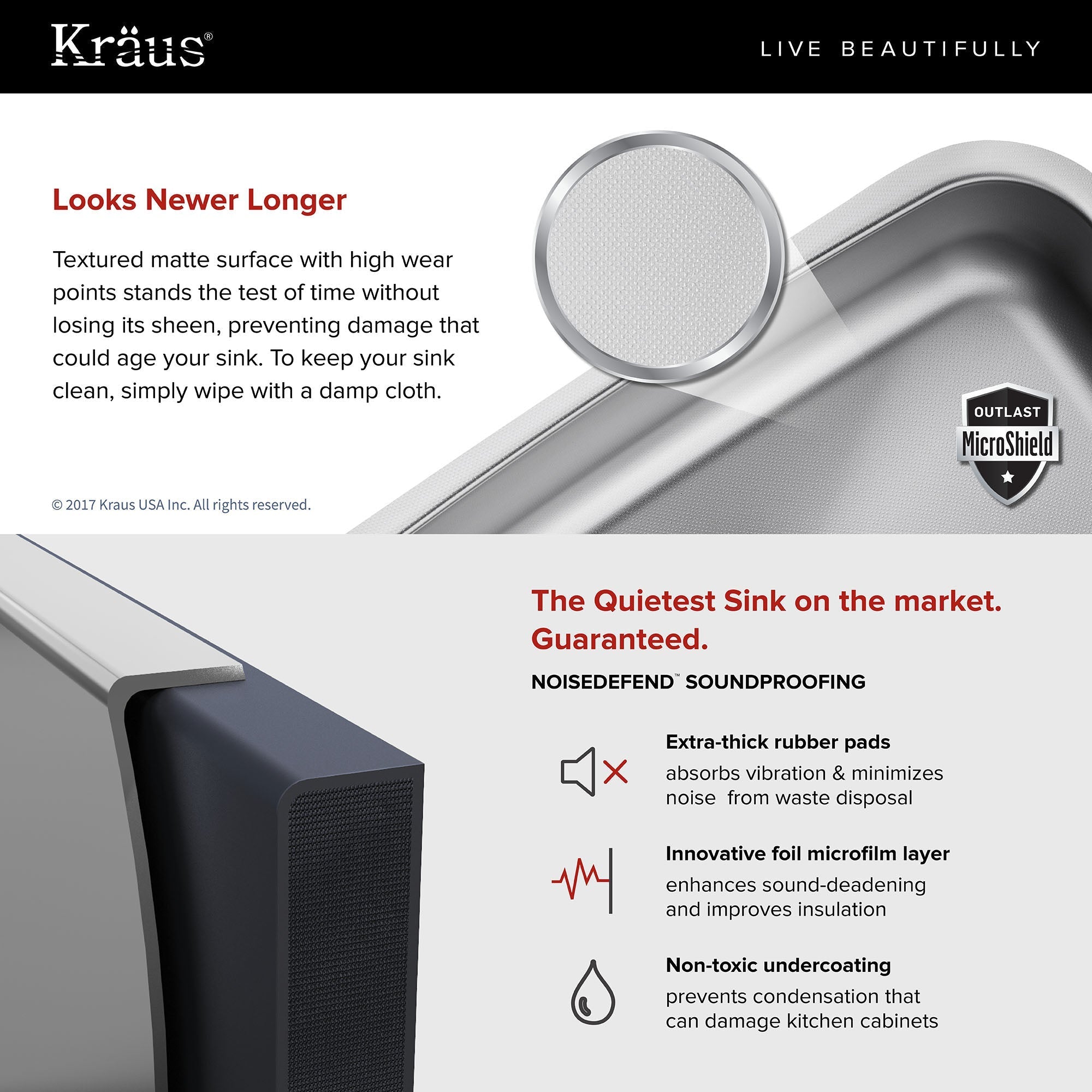 KRAUS Outlast MicroShield Scratch-Resist Stainless Steel Undermount 50/50 Double Bowl Sink, 32" 16 Gauge, Premier Series-Kitchen Sinks-DirectSinks