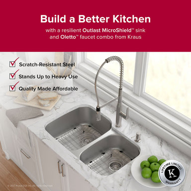 KRAUS Outlast MicroShield Scratch-Resist Stainless Steel Undermount 60/40 Double Bowl Sink, 32" 16 Gauge, Premier Series-Kitchen Sinks-DirectSinks