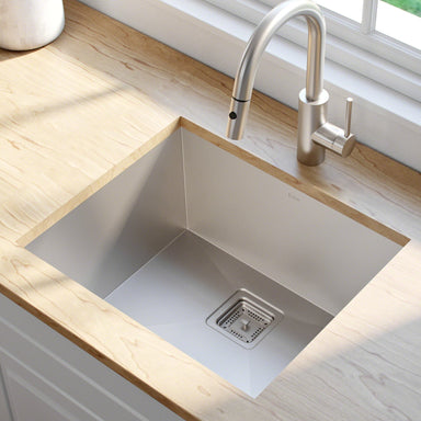 KRAUS Pax Zero-Radius 22.5" 16 Gauge Undermount Single Bowl Stainless Steel Kitchen Sink-Kitchen Sinks-DirectSinks