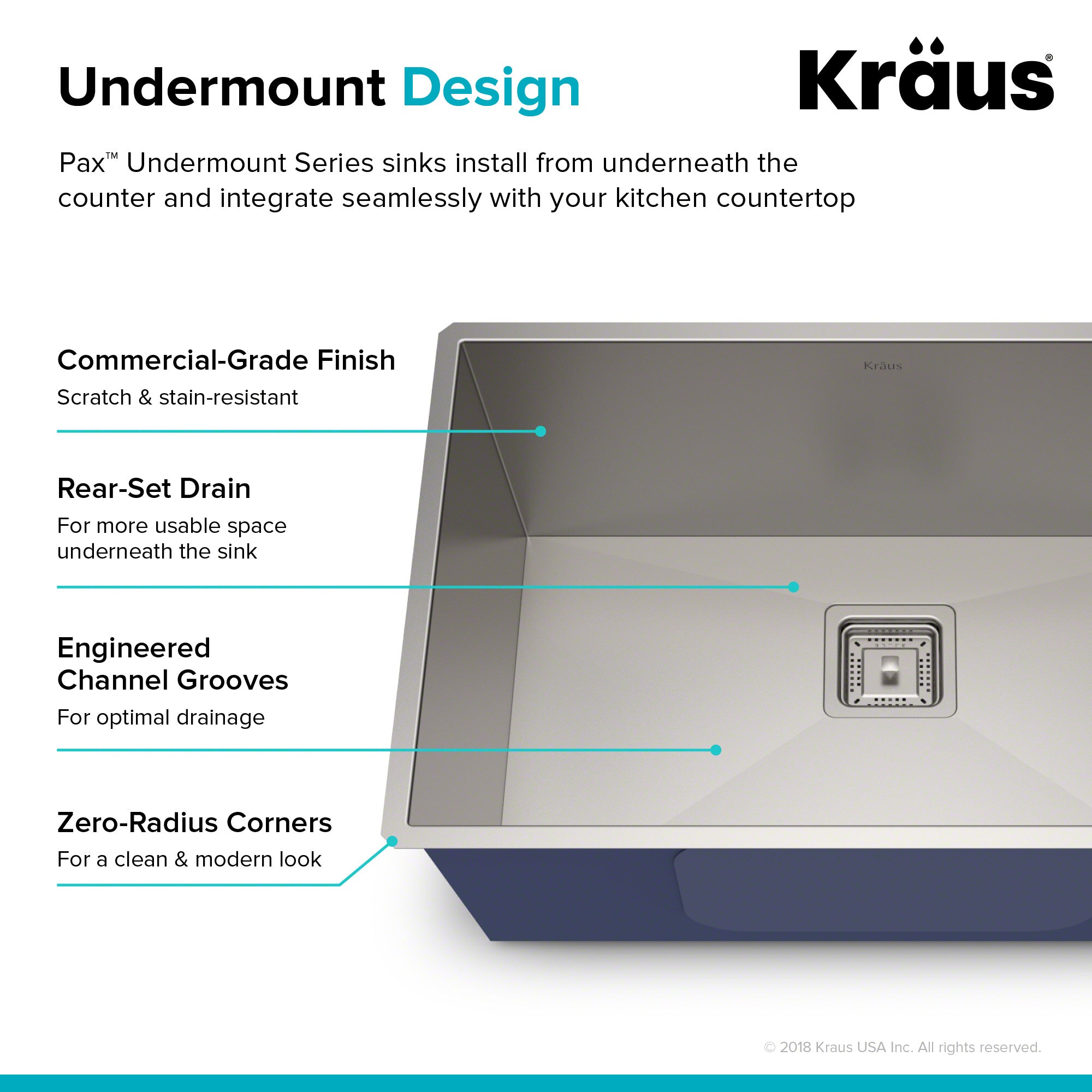 KRAUS Pax Zero-Radius 28.5" 16 Gauge Undermount Single Bowl Stainless Steel Kitchen Sink-Kitchen Sinks-DirectSinks