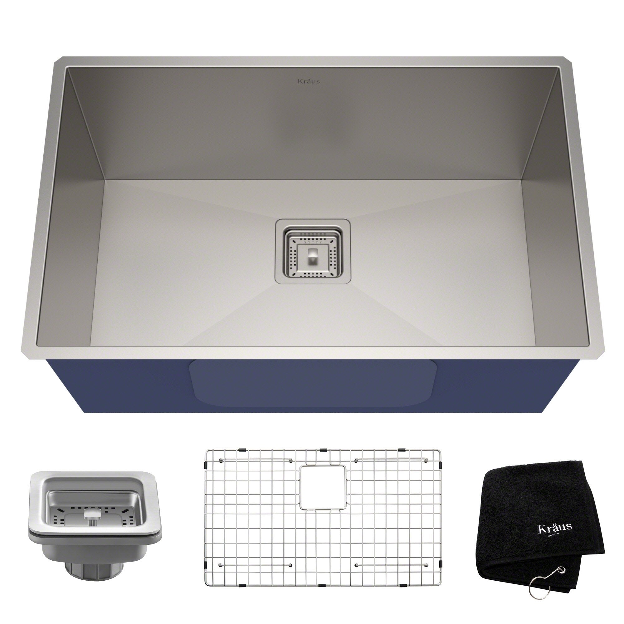 KRAUS Pax Zero-Radius 28.5-Inch 16 Gauge Undermount Single Bowl Stainless Steel Kitchen Sink-Kitchen Sinks-KRAUS