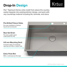 thumbnail image 2 of Kraus Pax Zero-Radius 22 1/2 Inch 16 Gauge Handmade Undermount Single 2 of 11