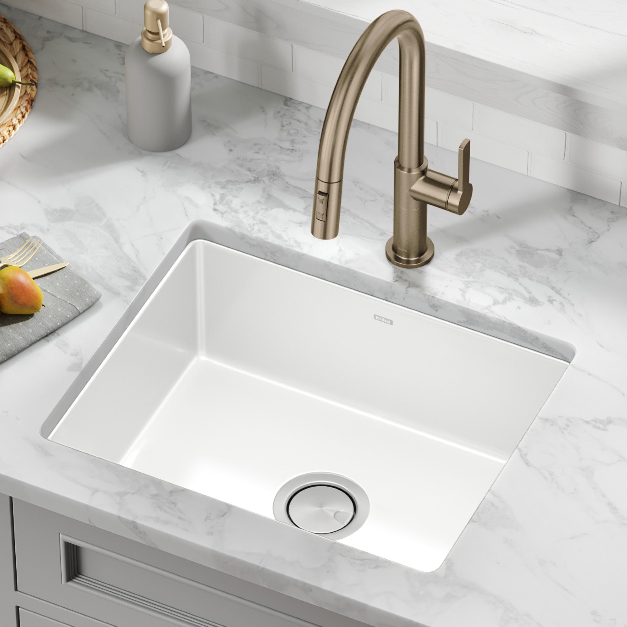 KRAUS Pintura 21" Undermount Enameled Single Bowl Kitchen Sink in White-Kitchen Sinks-DirectSinks