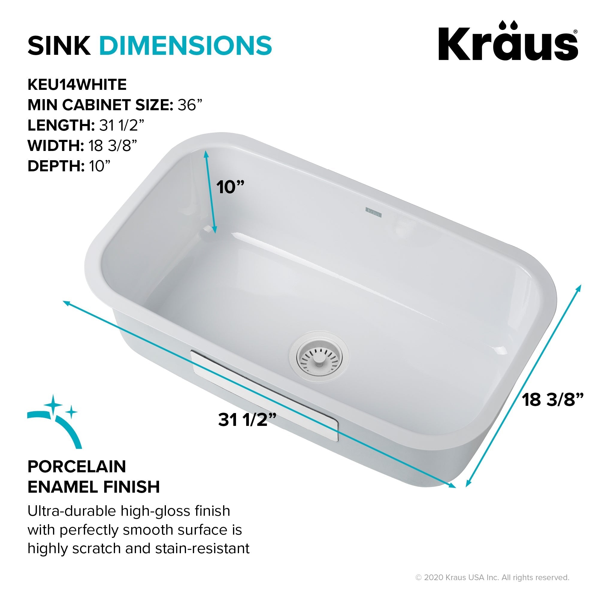 KRAUS Pintura Large White Enameled Stainless Sink KEU14WHITE — DirectSinks