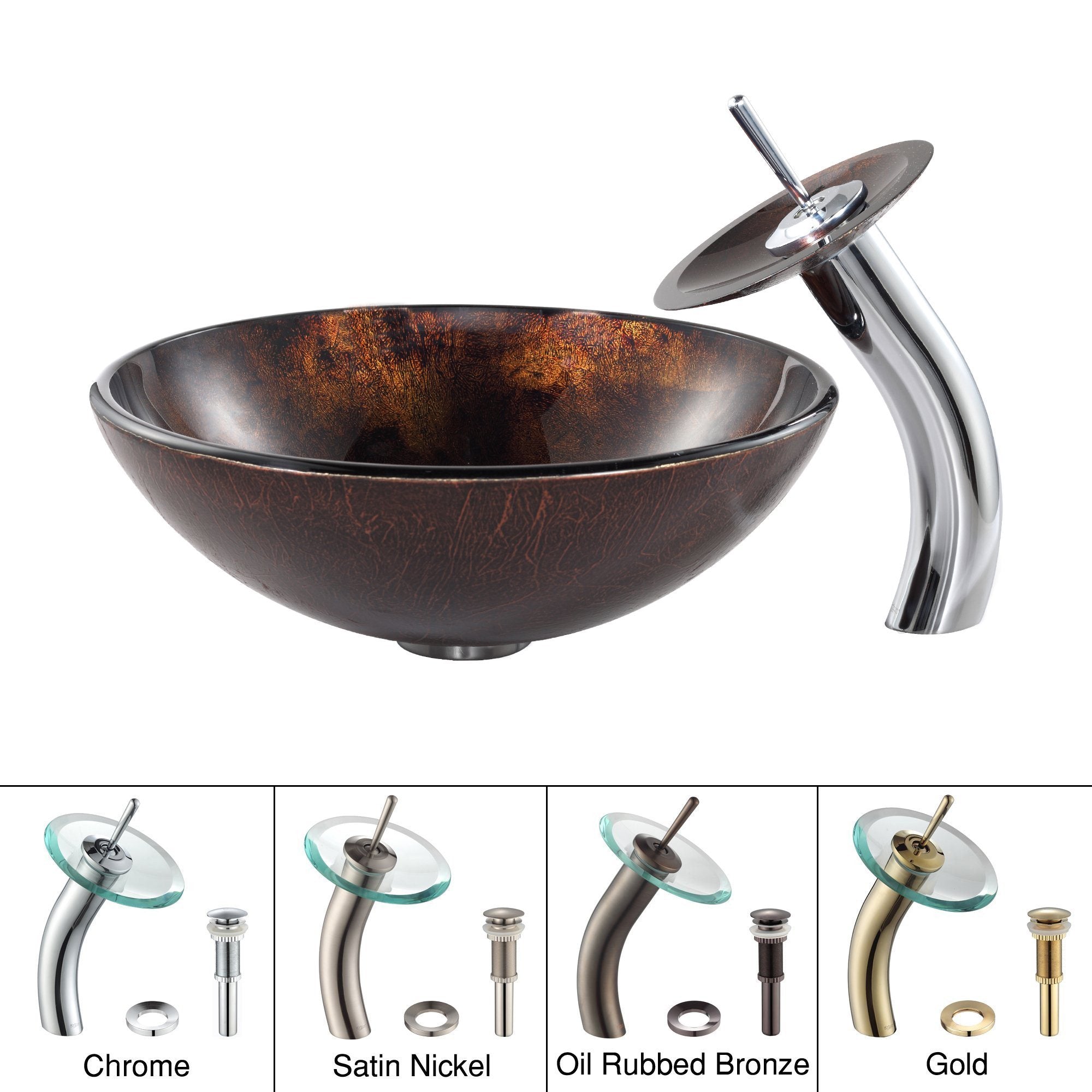 Kraus Pluto Glass Vessel Sink and Waterfall Faucet-DirectSinks