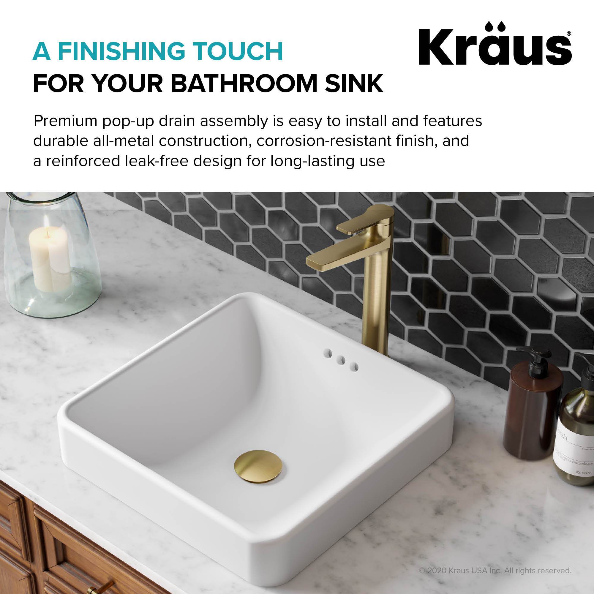 KRAUS Pop-Up Drain for Bathroom Sink in Brushed Gold-Bathroom Accessories-KRAUS
