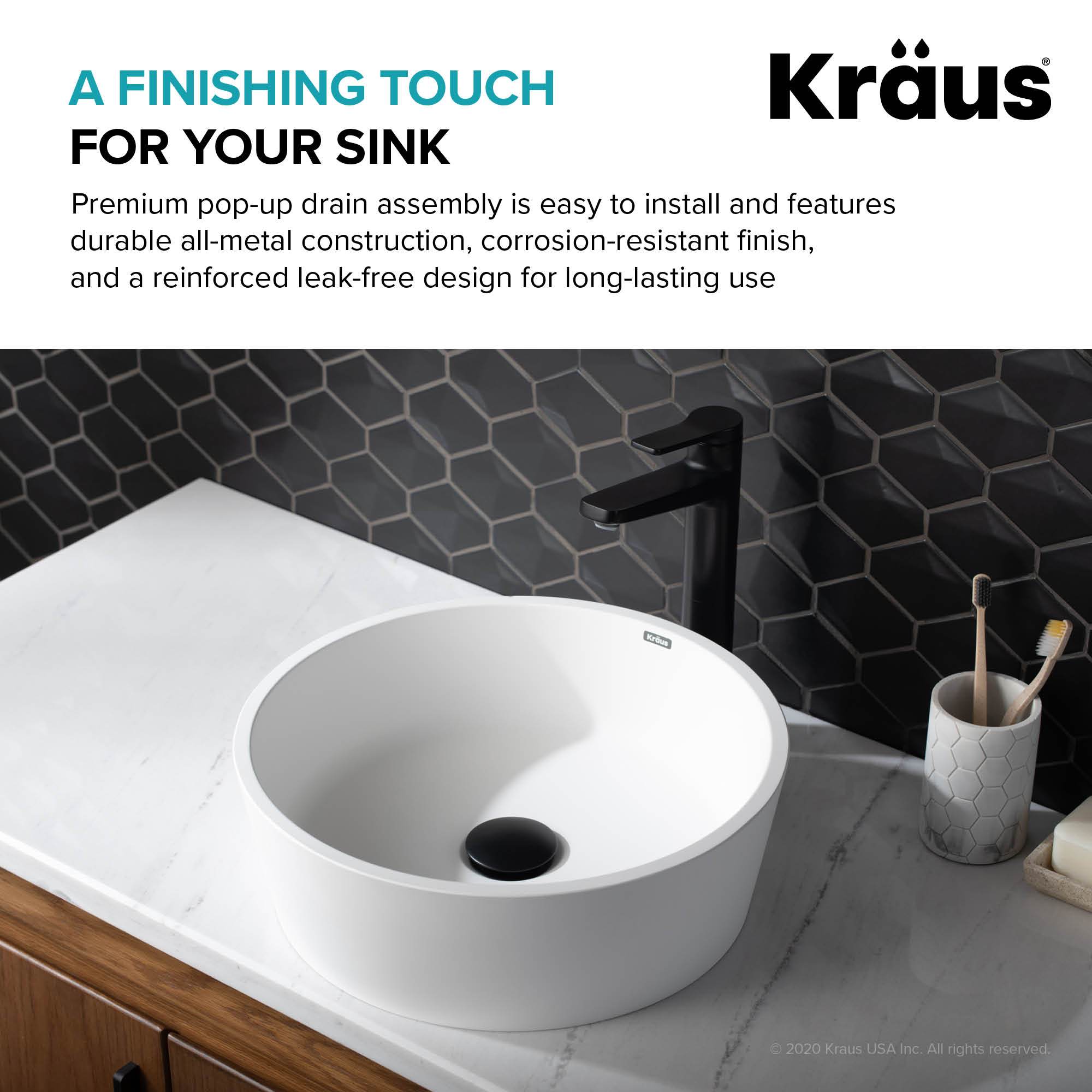 KRAUS Pop-Up Drain for Bathroom Sink in Matte Black-Bathroom Accessories-KRAUS