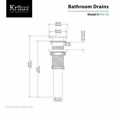 KRAUS Pop-Up Drain for Bathroom Sink in Satin Nickel-Bathroom Accessories-KRAUS