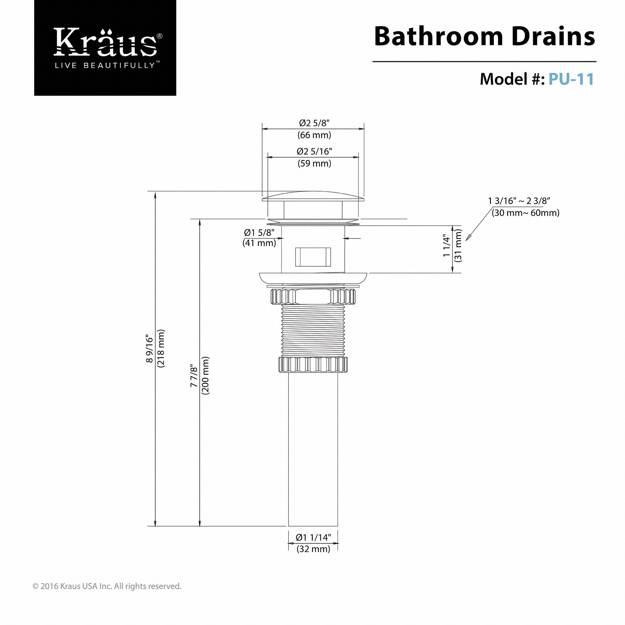 KRAUS Pop-Up Drain for Bathroom Sink in Satin Nickel-Bathroom Accessories-KRAUS