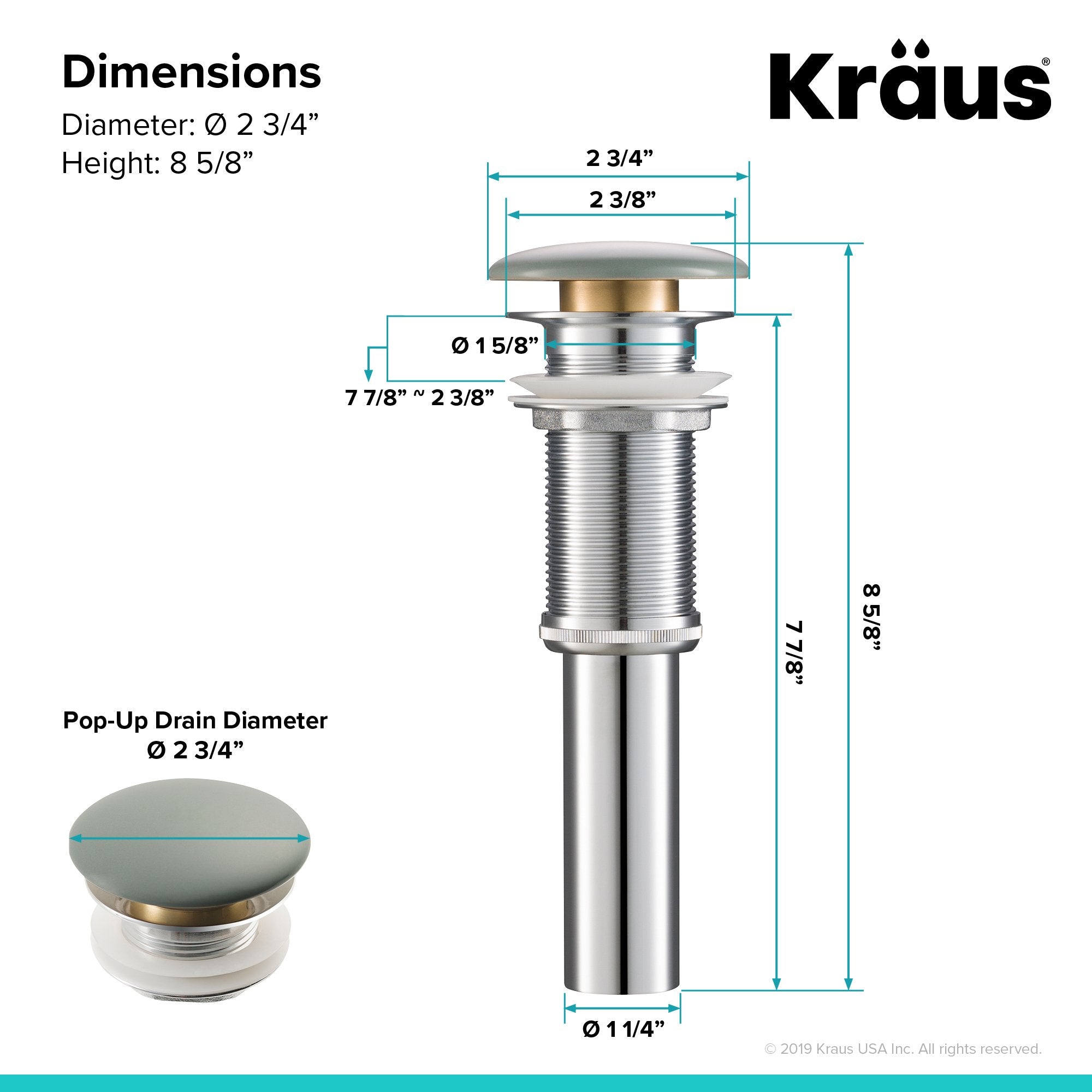 KRAUS Pop-Up Drain with Porcelain Ceramic Top for Bathroom Sink without Overflow, Gloss Black-Bathroom Accessories-KRAUS Fast Shipping