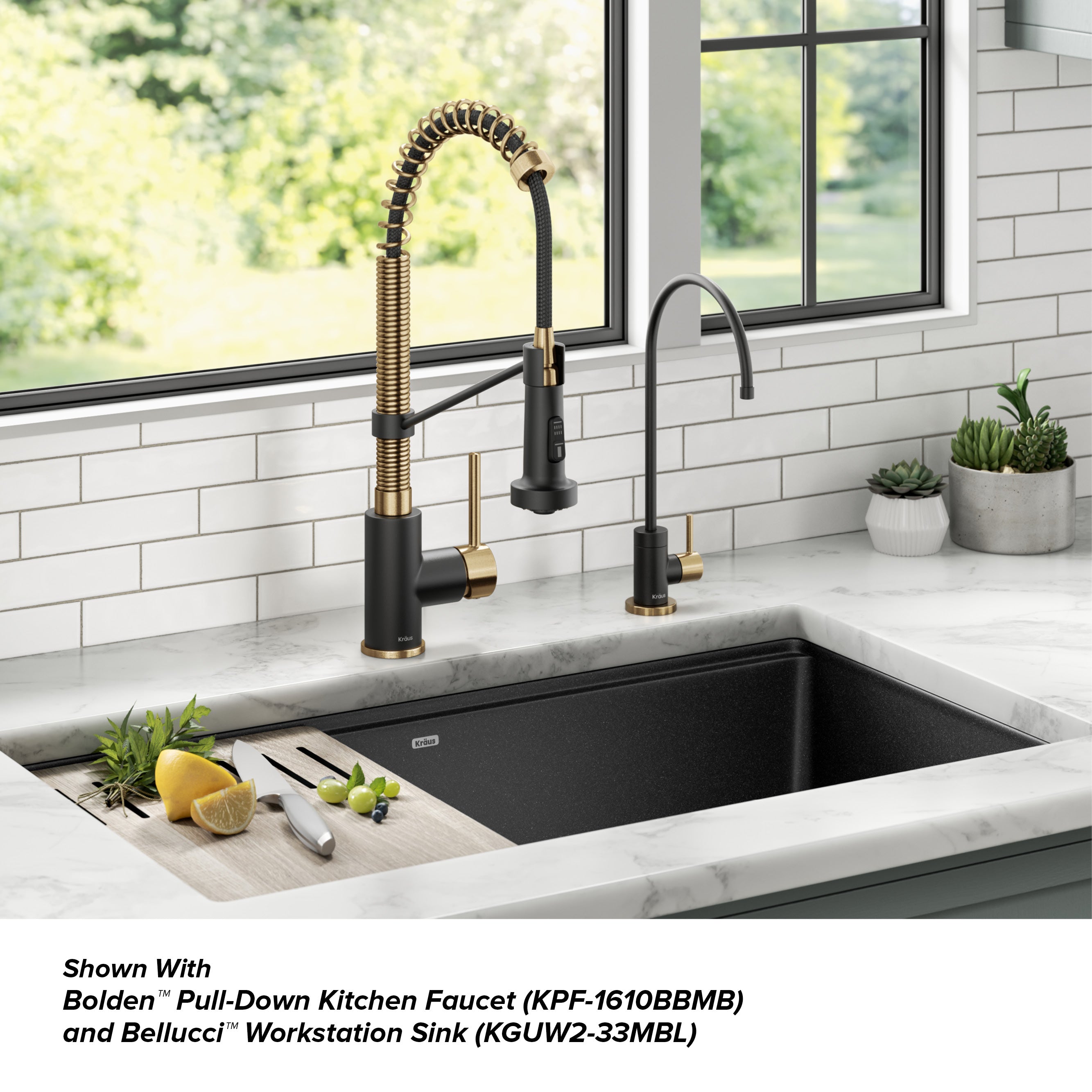 KRAUS Purita 100% Lead-Free Kitchen Water Filter Faucet in Black and  Brushed Brass