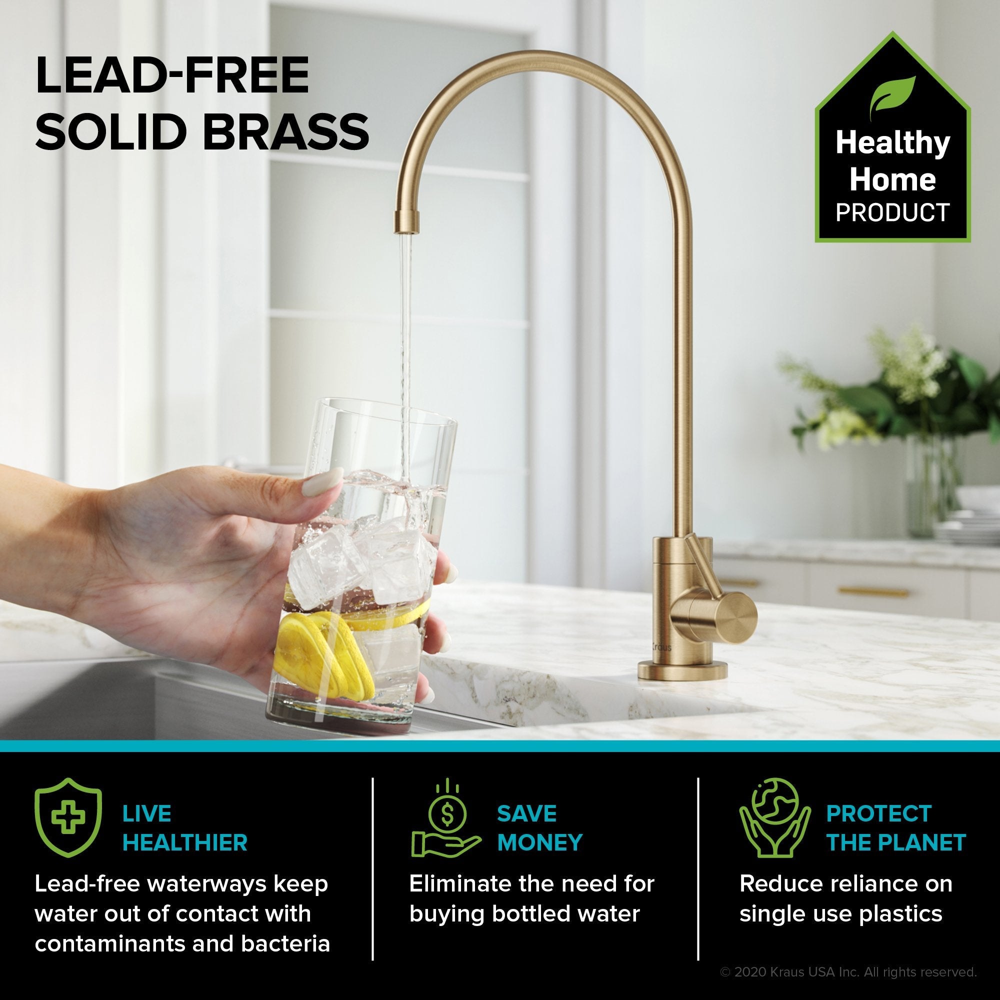 KRAUS Purita 100% Lead-Free Kitchen Water Filter Faucet in Spot Free Antique Champagne Bronze FF-100SFACB | DirectSinks