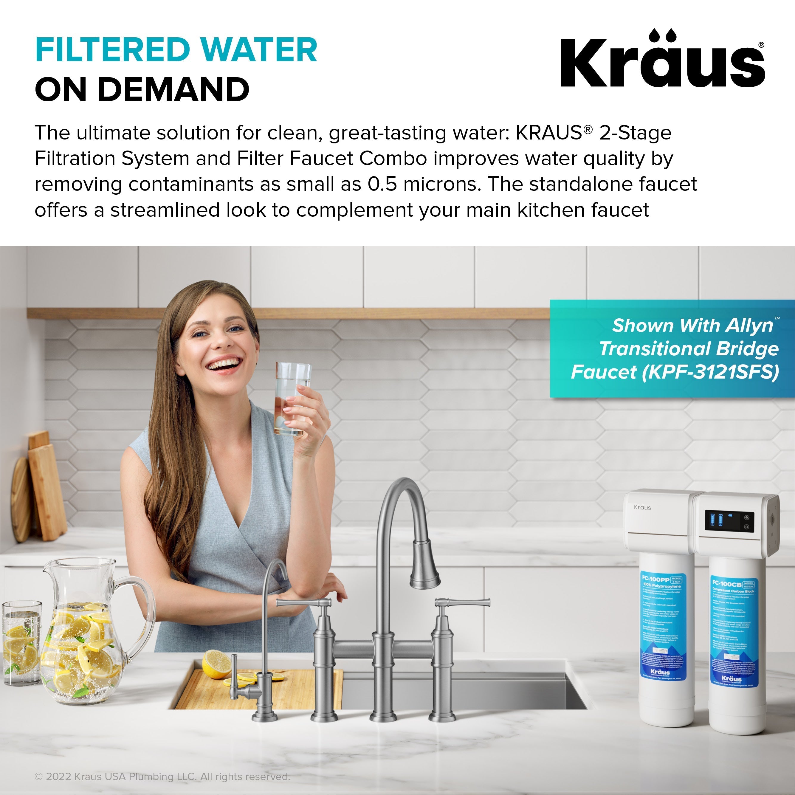 KRAUS Purita 2-Stage Under-Sink Filtration System with Allyn Single Handle Drinking Water Filter Faucet in Spot-Free Stainless Steel-FS-1000-FF-102SFS