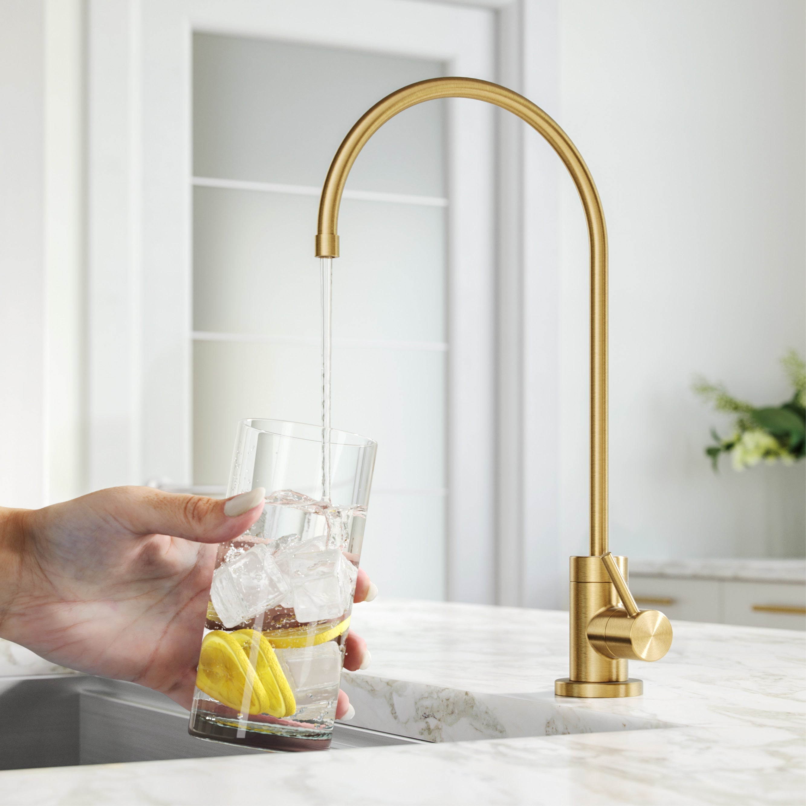 KRAUS Purita 2-Stage Under-Sink Filtration System with Single Handle Drinking Water Filter Faucet in Brushed Brass-FS-1000-FF-100BB