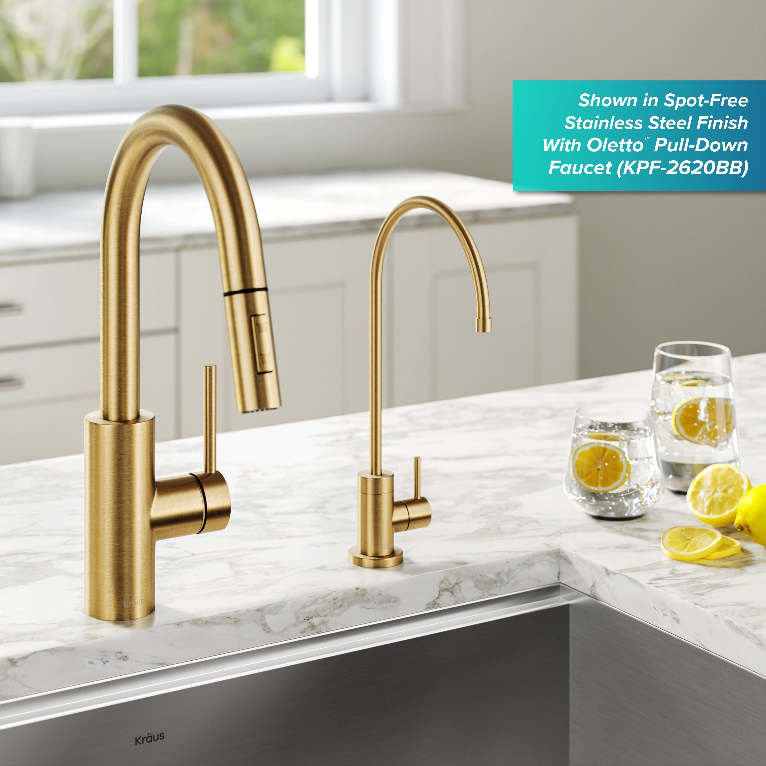 KRAUS Purita 2-Stage Under-Sink Filtration System with Single Handle Drinking Water Filter Faucet in Brushed Brass-FS-1000-FF-100BB