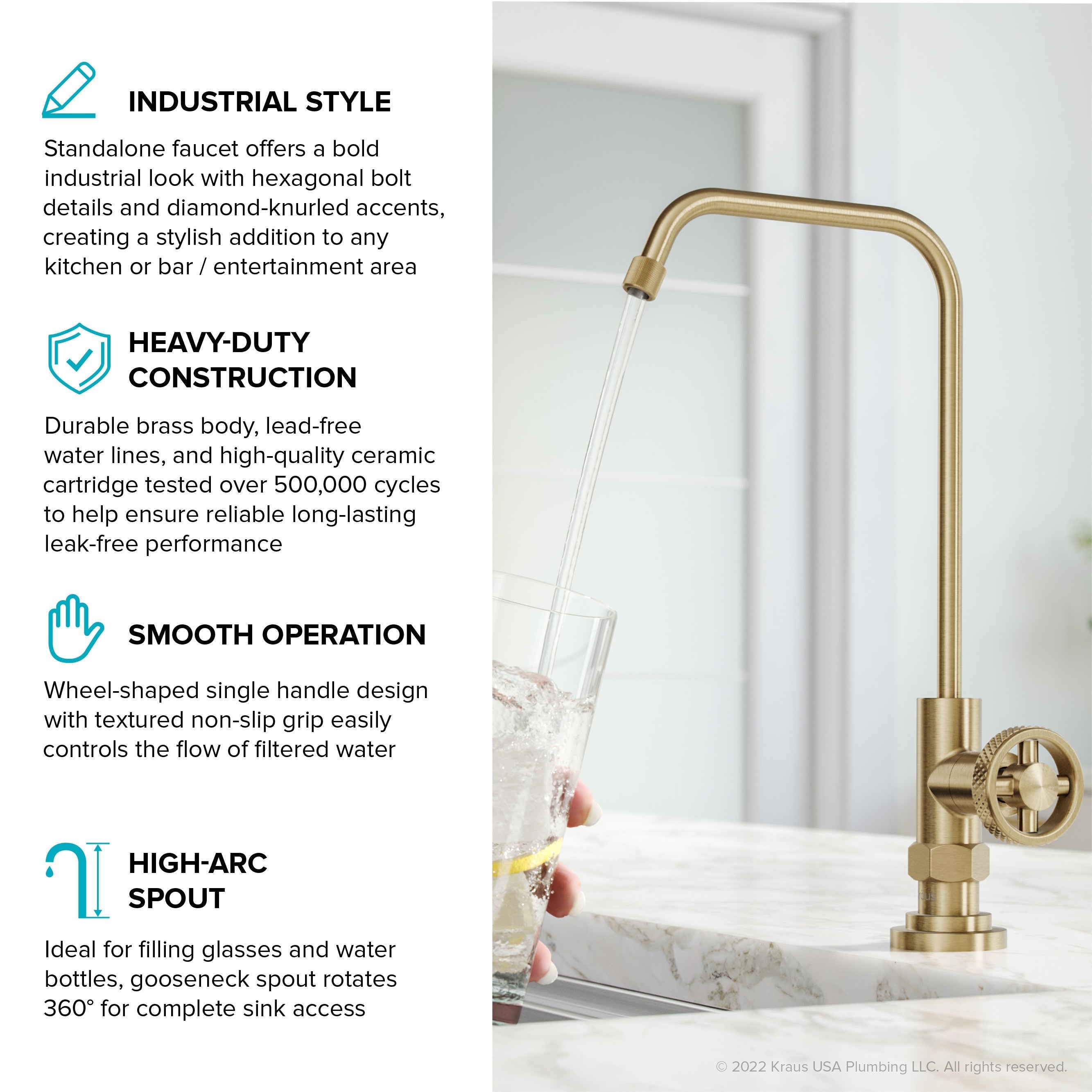 KRAUS Purita 2-Stage Under-Sink Filtration System with Urbix Single Handle Drinking Water Filter Faucet in Brushed Gold-FS-1000-FF-101BG