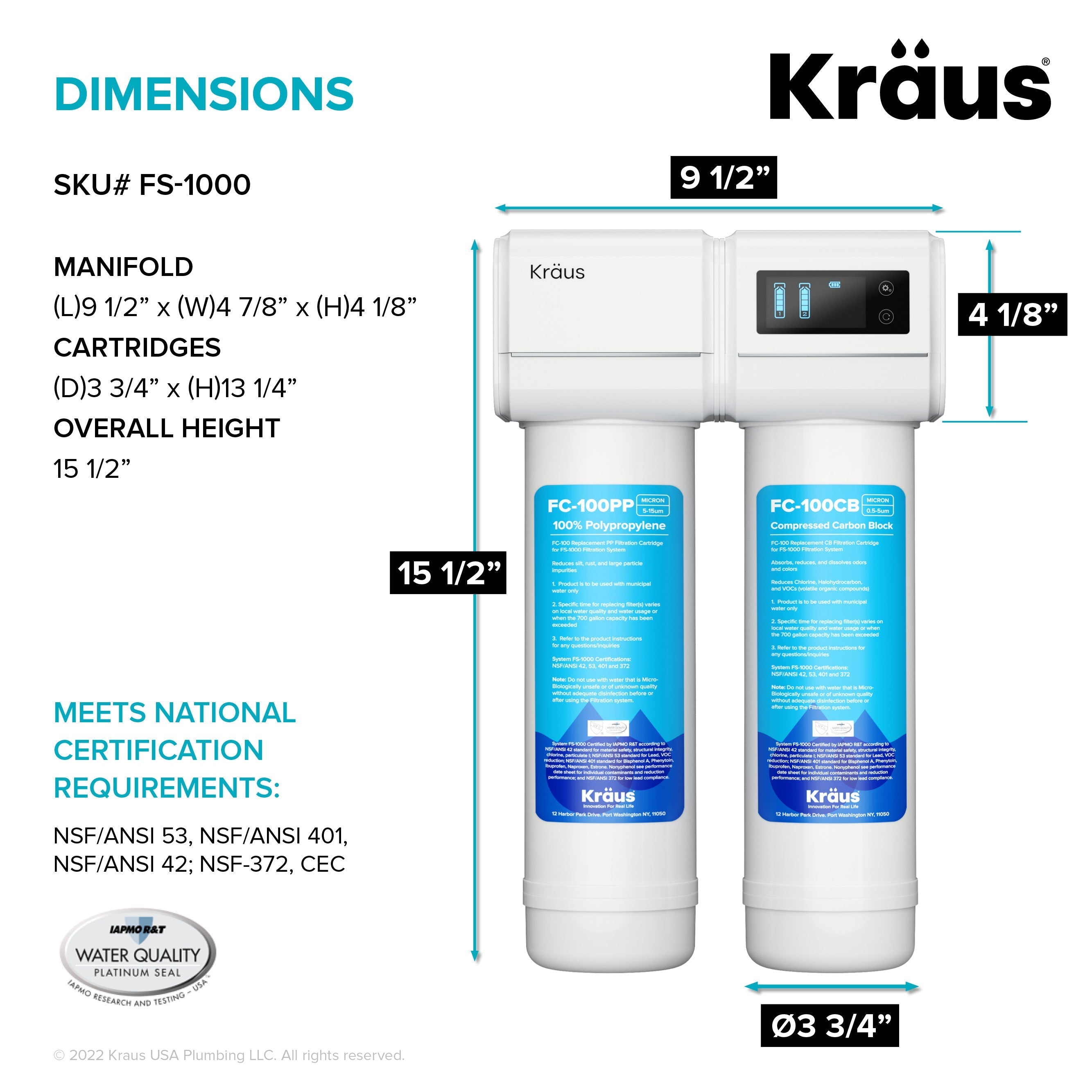 KRAUS Purita 2-Stage Under-Sink Filtration System with Urbix Single Handle Drinking Water Filter Faucet in Spot-Free Stainless Steel-FS-1000-FF-101SFS