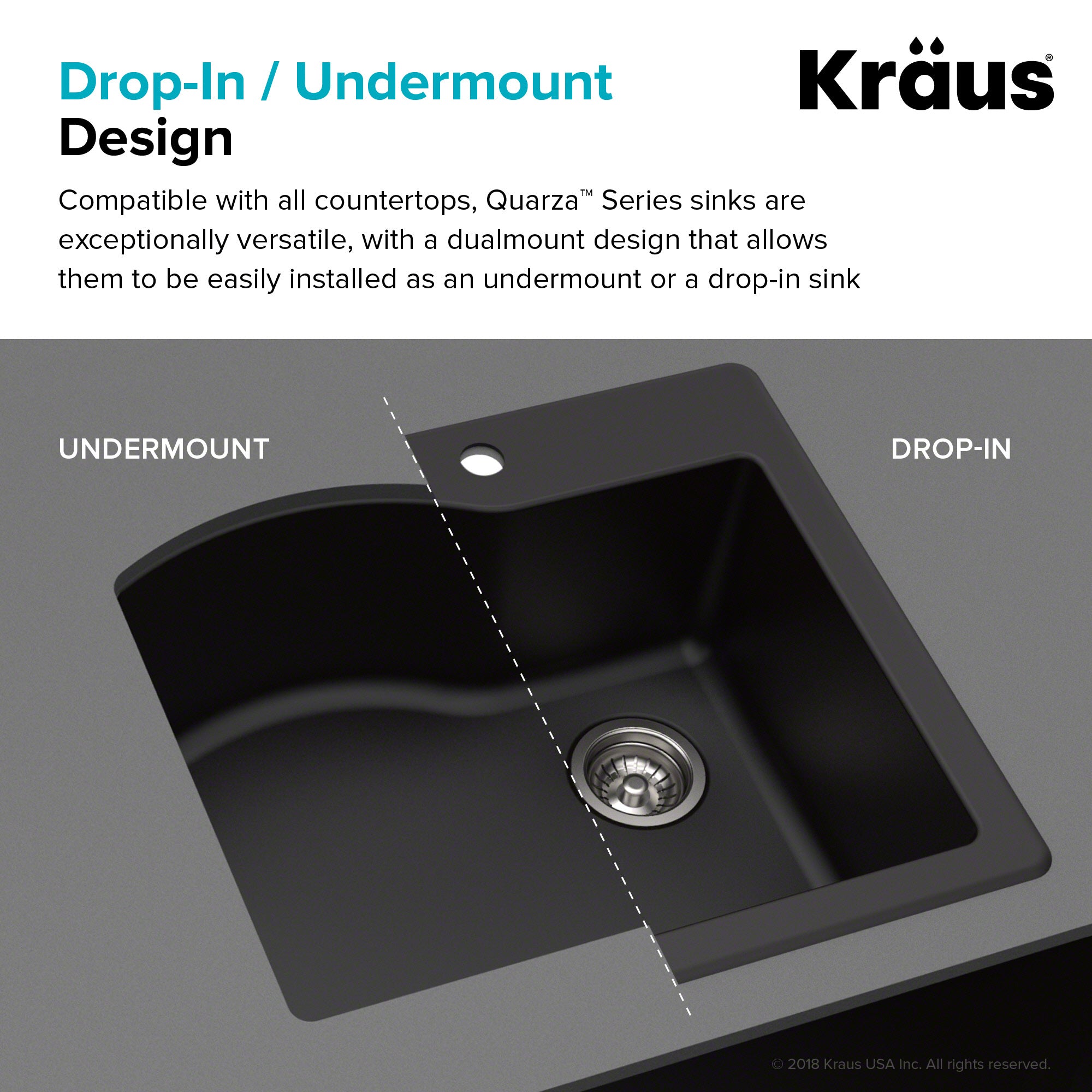 KRAUS Quarza 25" Dual Mount Composite Kitchen Sink and Strainer in Black-Kitchen Sinks-DirectSinks