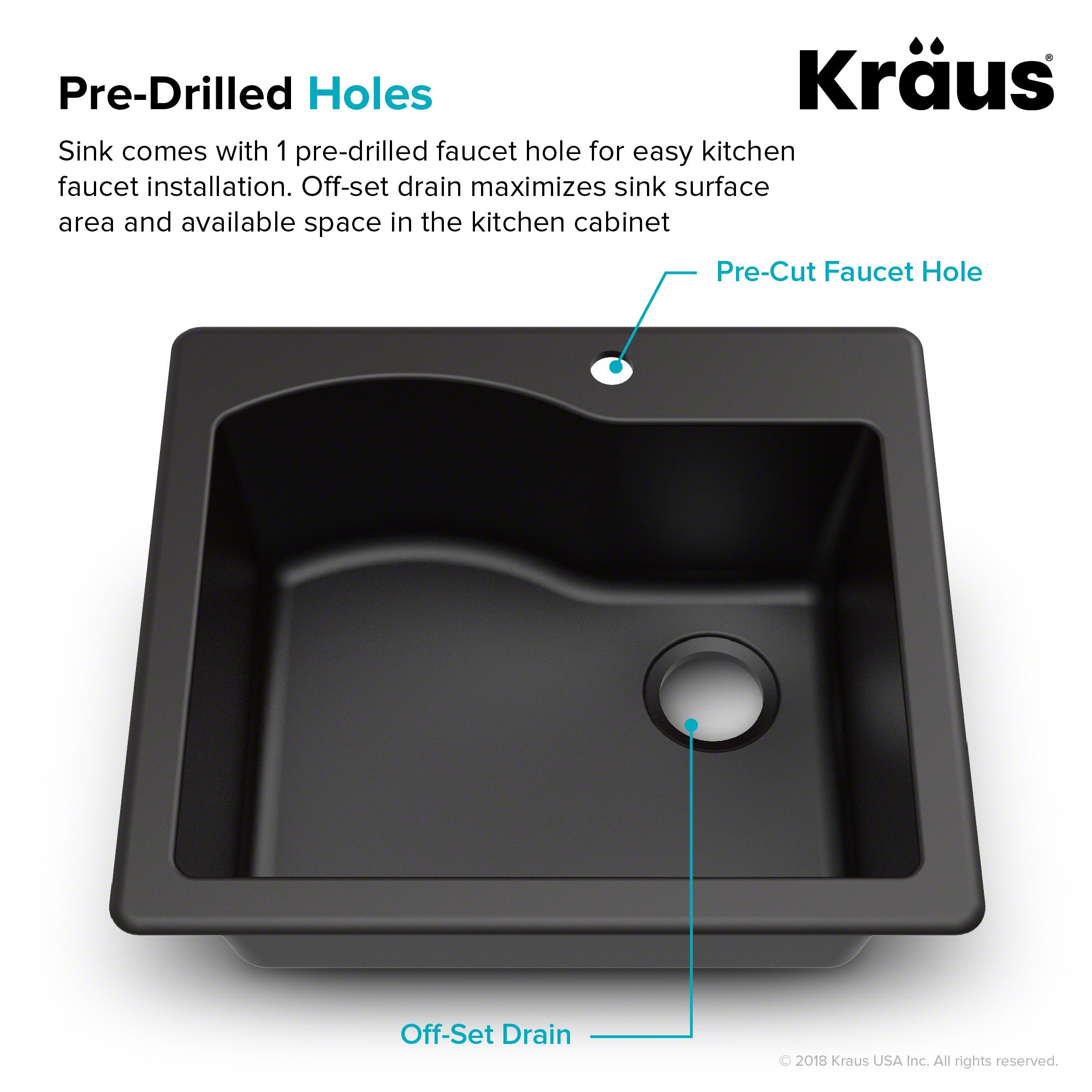 KRAUS Quarza 25" Dual Mount Single Bowl Granite Kitchen Sink in Grey-Kitchen Sinks-DirectSinks