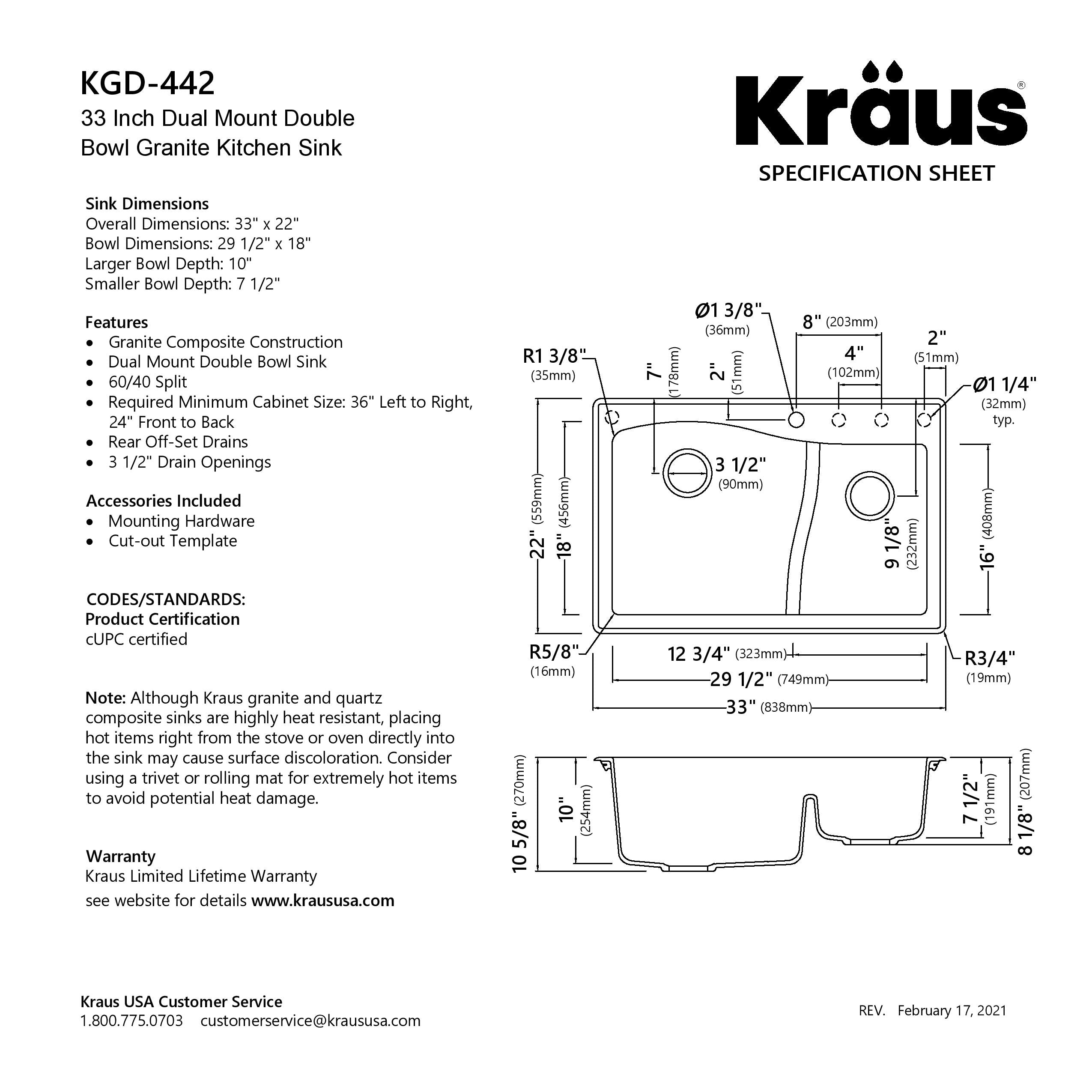 KRAUS Quarza 33" Black Dual Mount 60/40 Double Bowl Granite Kitchen Sink-Kitchen Sinks-DirectSinks