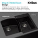 KRAUS Quarza 33" Grey Dual Mount 60/40 Double Bowl Granite Kitchen Sink-Kitchen Sinks-DirectSinks