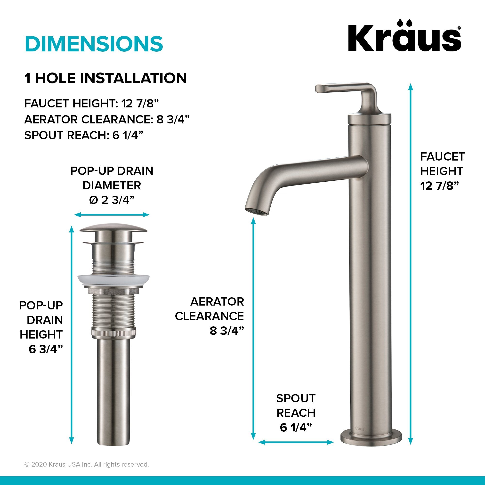 KRAUS Ramus Single Handle 2-Pack Vessel Bathroom Sink Faucet with Pop-Up Drain in Spot Free Stainless Steel KVF-1220SFS-2PK | DirectSinks