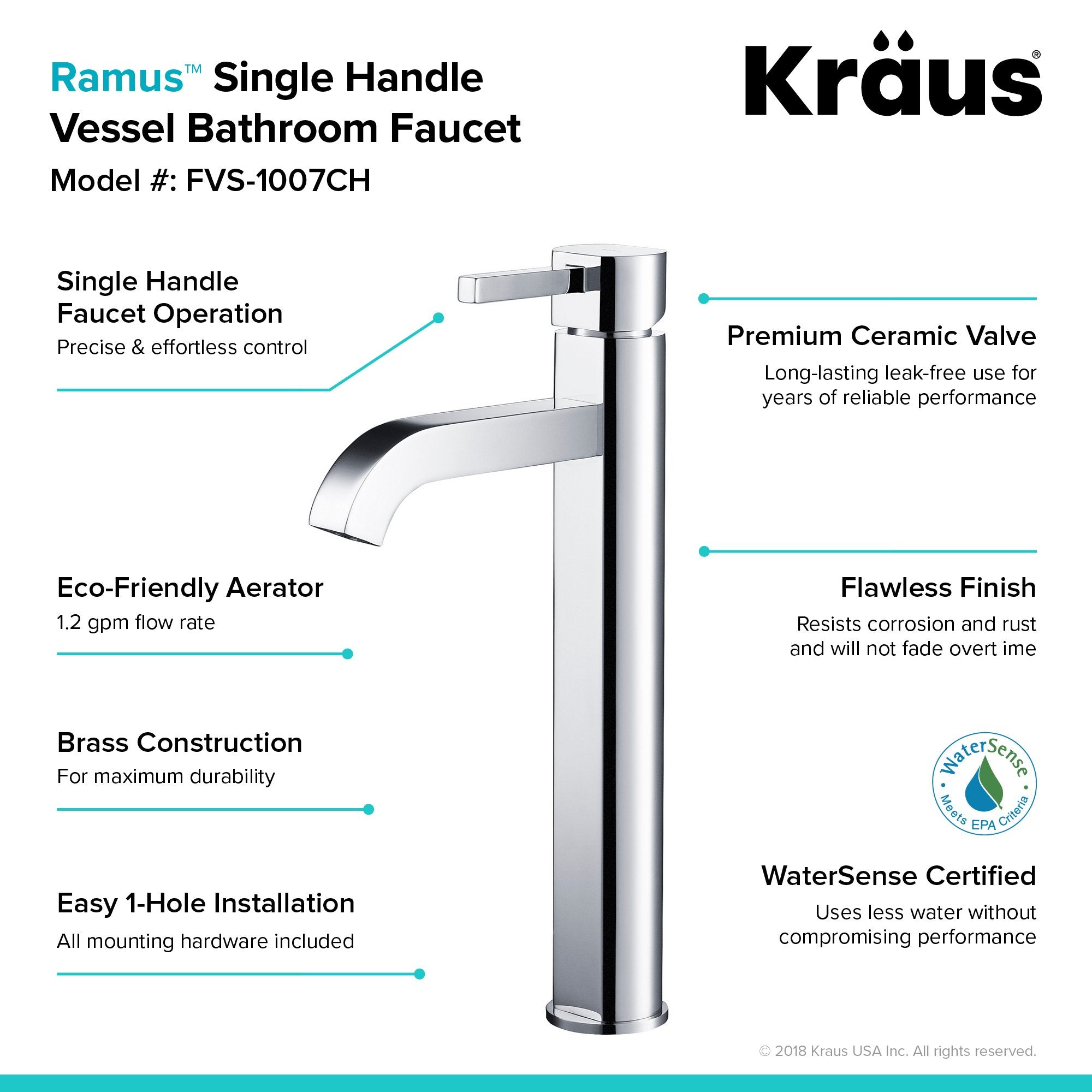 KRAUS Ramus Tall Vessel Bathroom Faucet in Chrome FVS-1007CH | DirectSinks