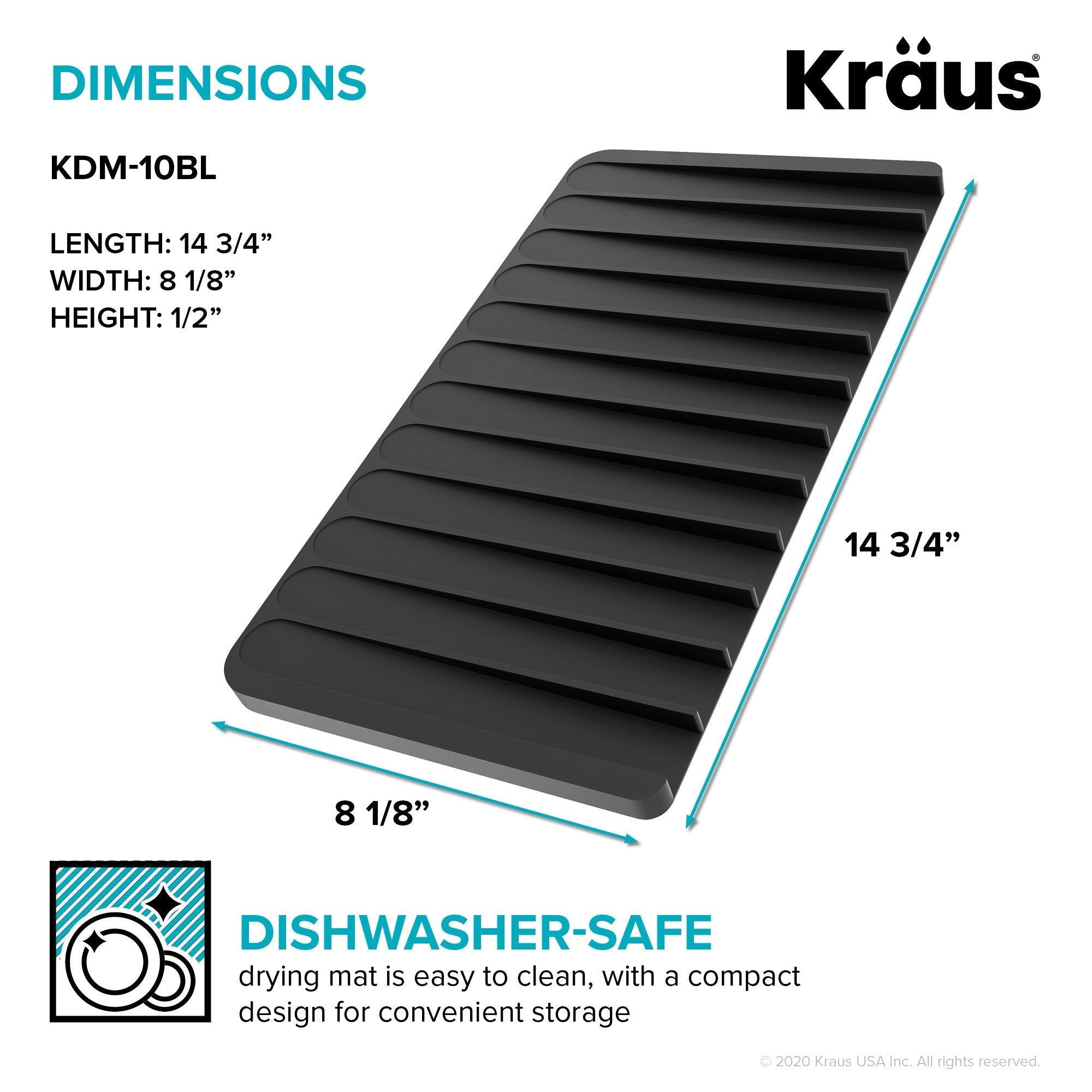 KRAUS Self-Draining Silicone Dish Drying Mat in Black-Kitchen Accessories-KRAUS
