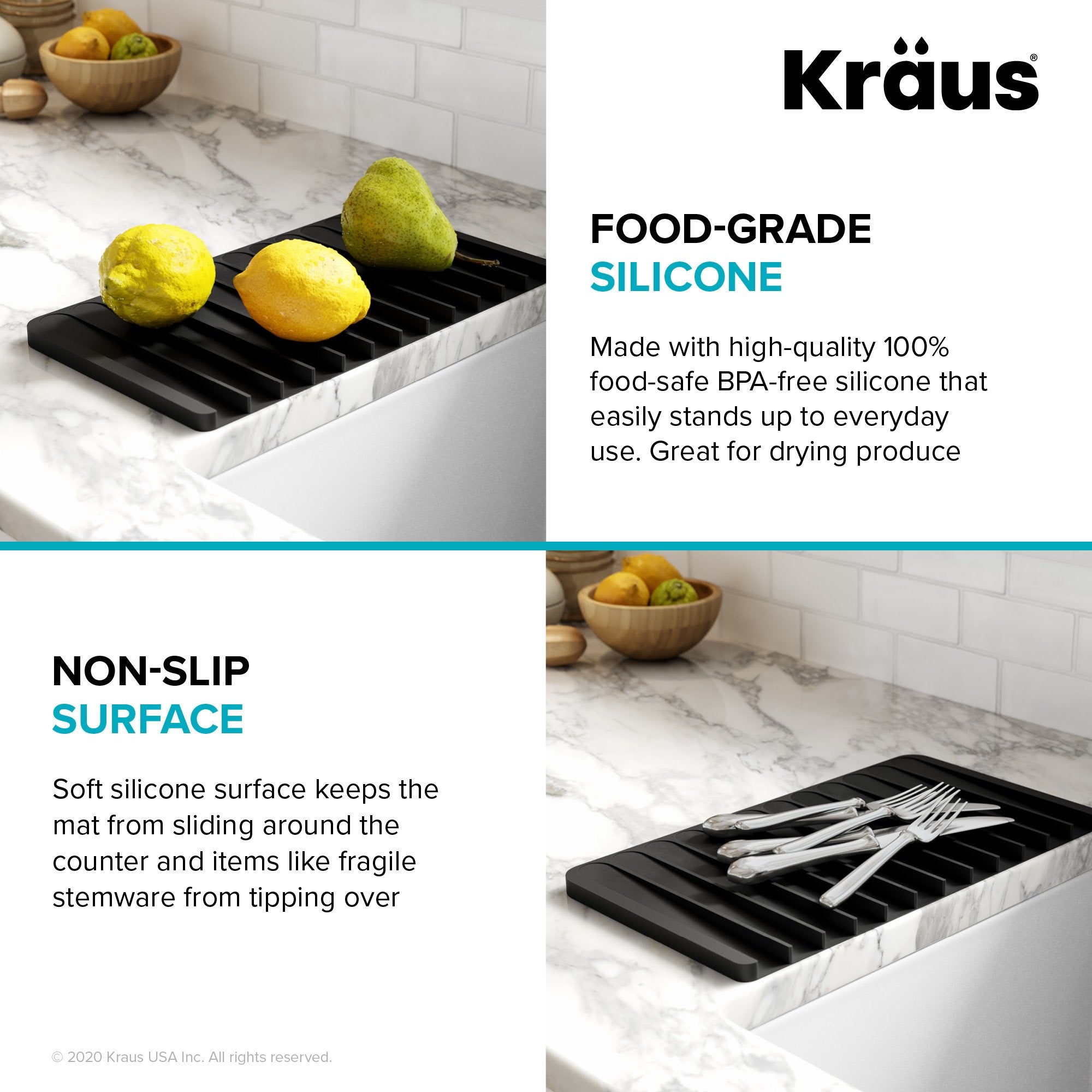 KRAUS Self-Draining Silicone Dish Drying Mat in Black-Kitchen Accessories-KRAUS