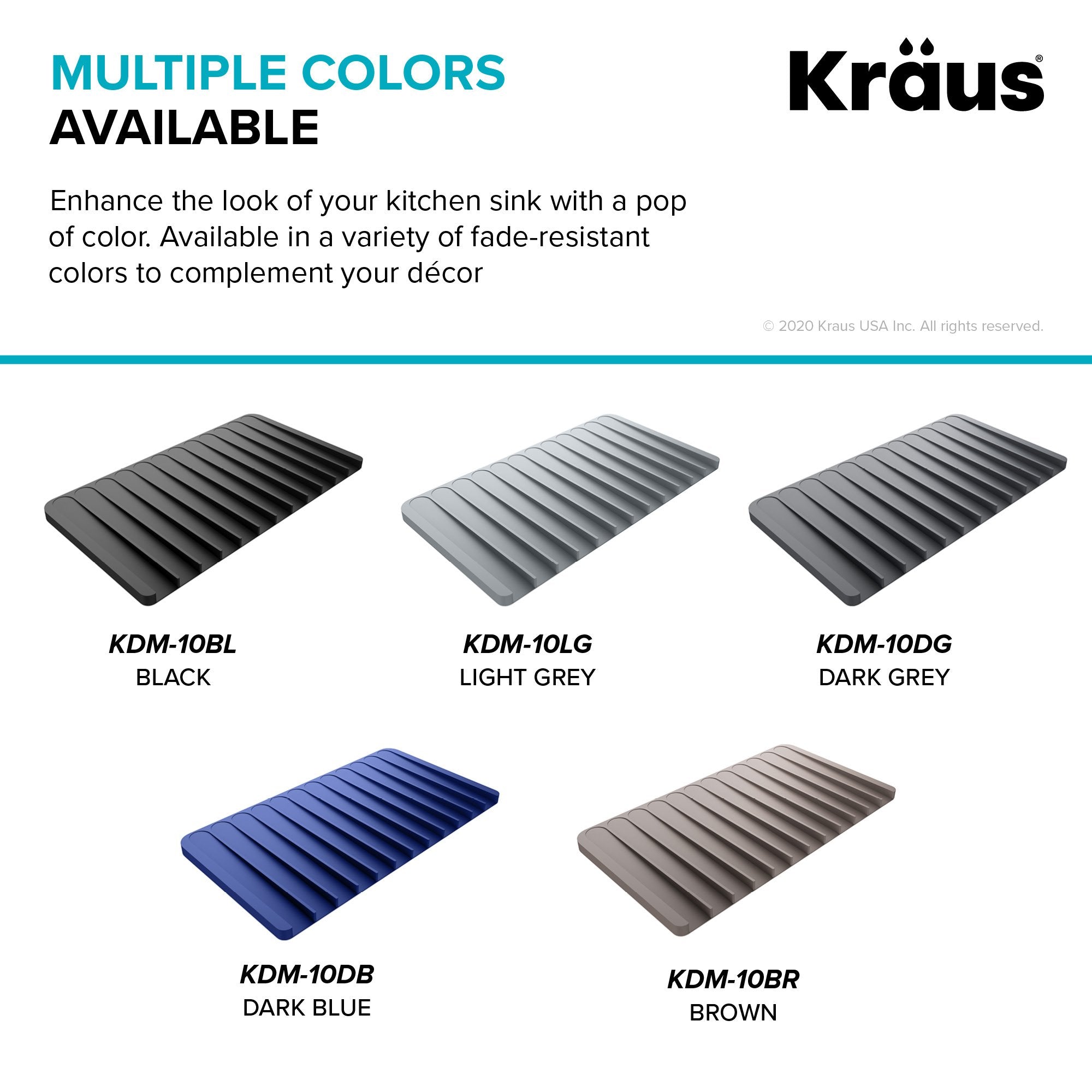 Kraus Self-Draining Silicone Dish Drying Mat or Trivet for Kitchen Counter  in Dark Grey, KDM-10DG
