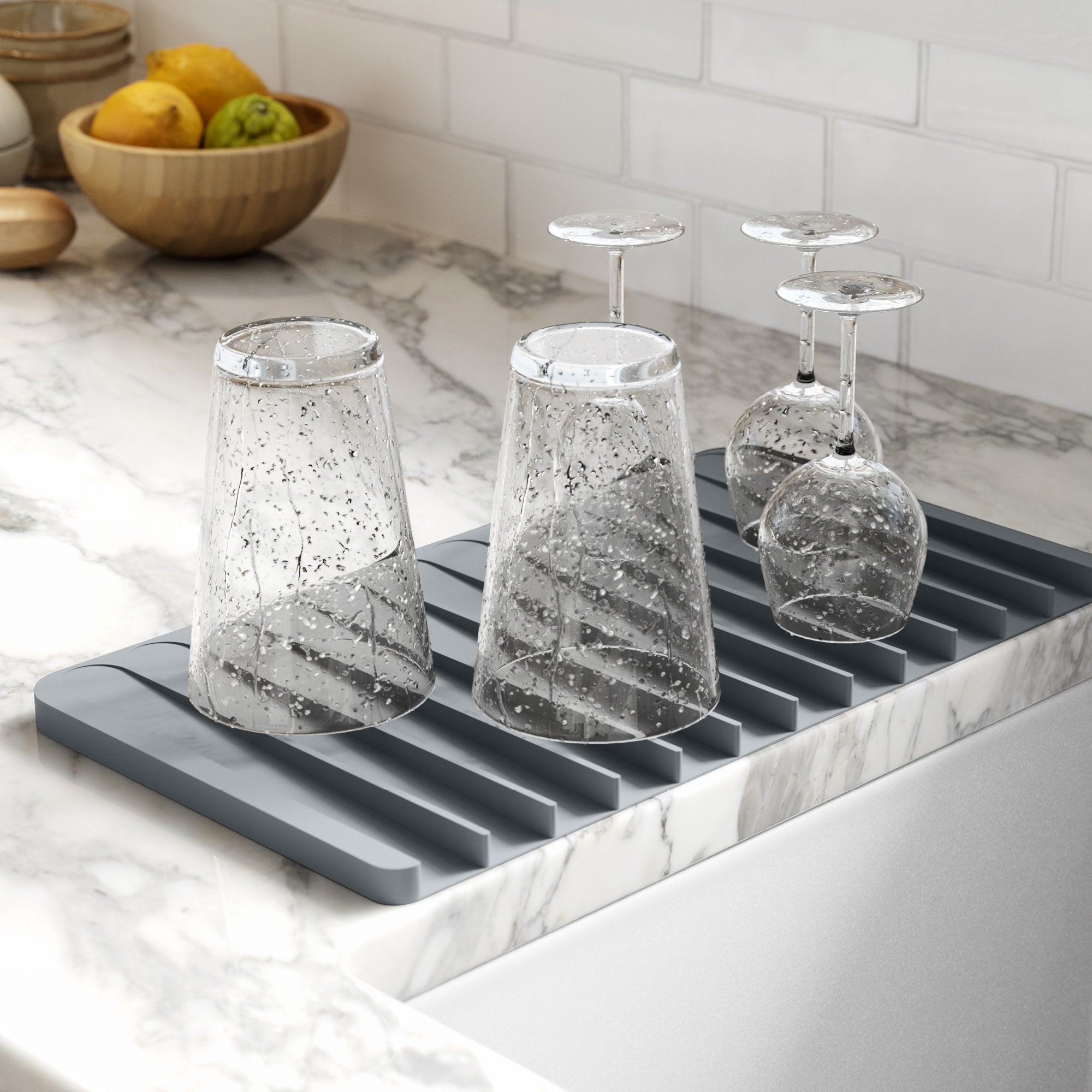 KRAUS Self-Draining Silicone Dish Drying Mat in Light Grey — DirectSinks
