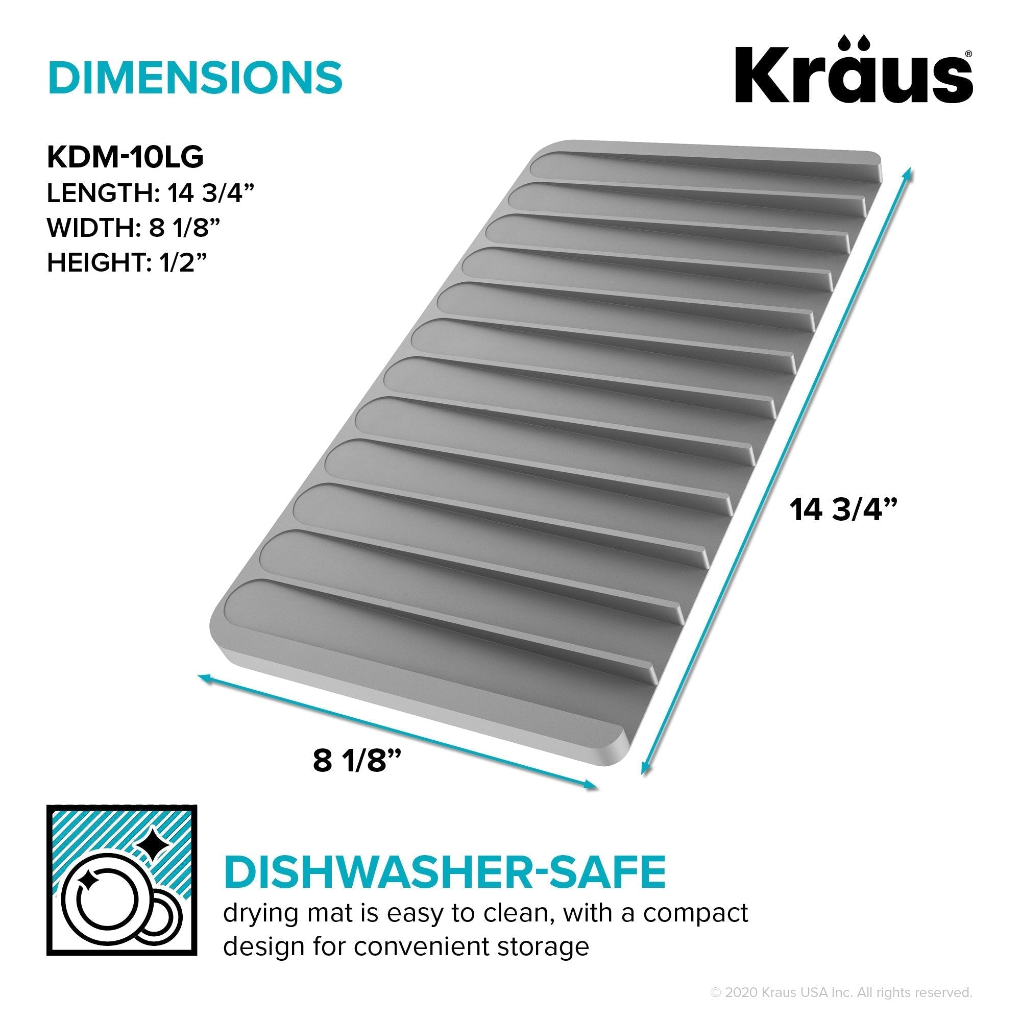 Kraus KDM-10BL Self-Draining Silicone Dish Drying Mat or Trivet for Kitchen Counter in Black