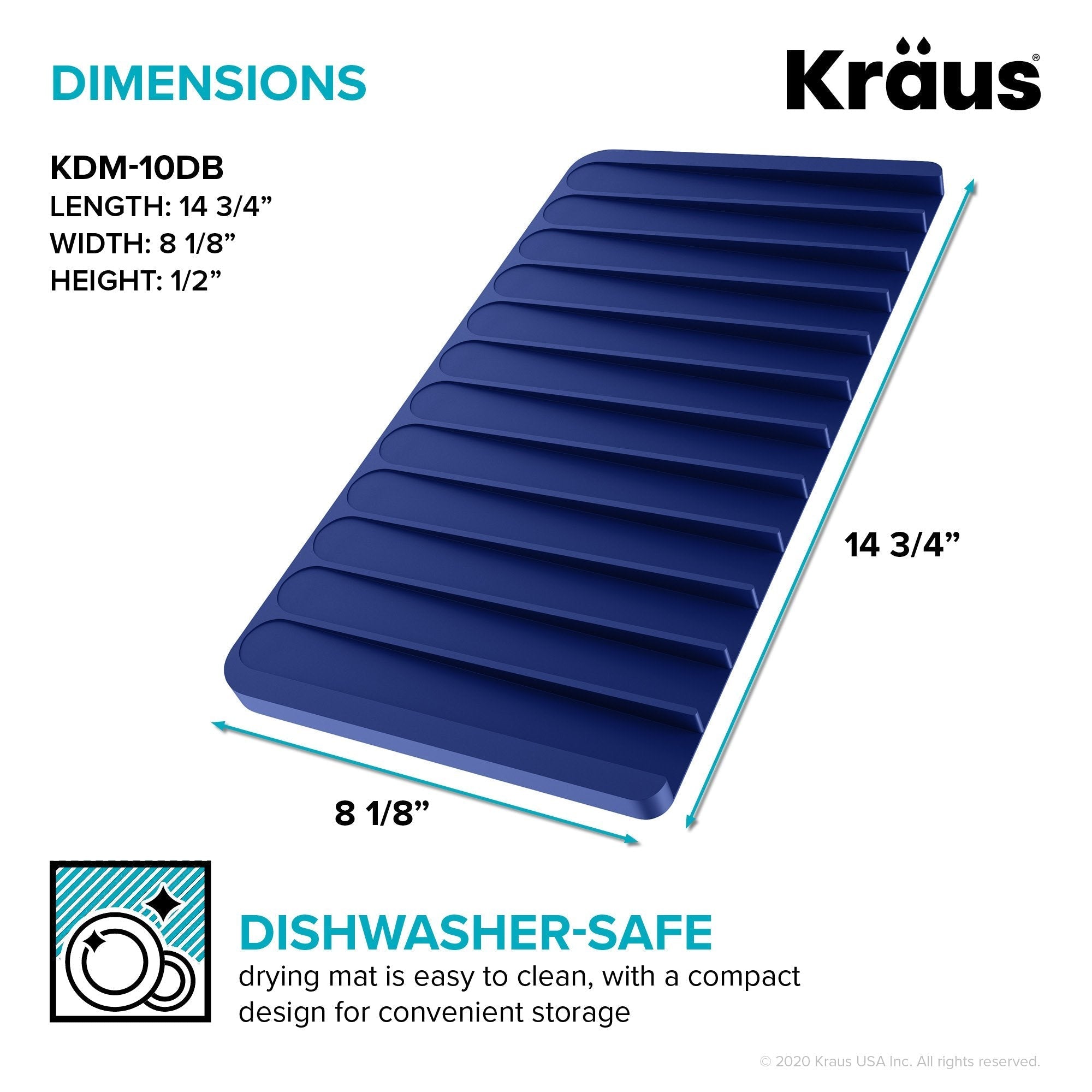 KRAUS Self-Draining Silicone Dish Drying Mat or Trivet for Kitchen Counter in Dark Blue-Kitchen Accessories-KRAUS