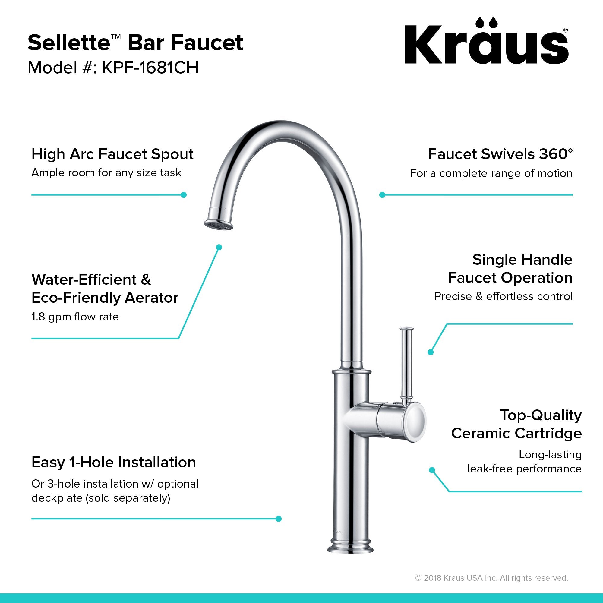 KRAUS Sellette Kitchen Bar Faucet in Chrome KPF-1681CH | DirectSinks