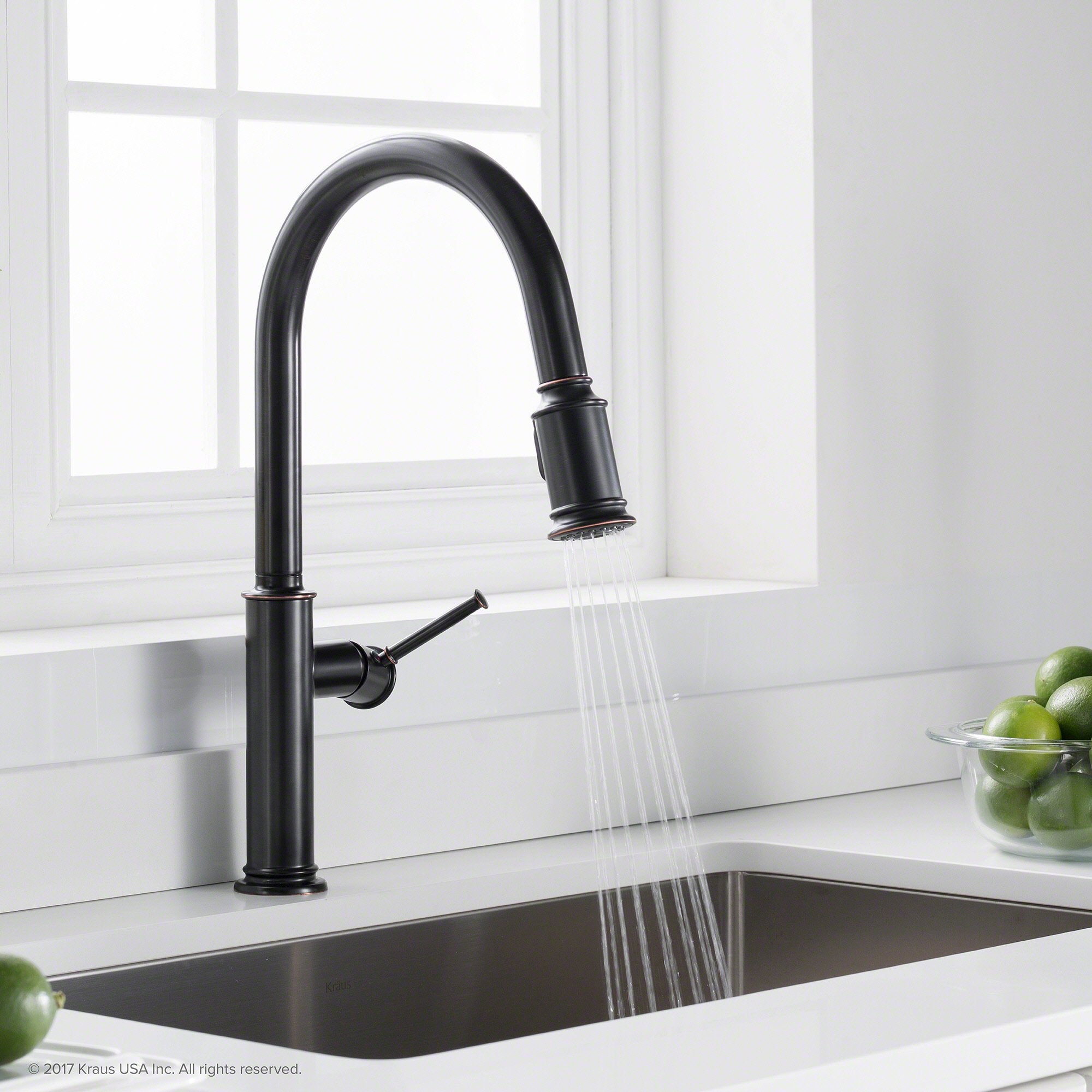 KRAUS Sellette Single Handle Pull Down Kitchen Faucet with Dual Function Sprayhead in Oil Rubbed Bronze KPF-1680ORB | DirectSinks