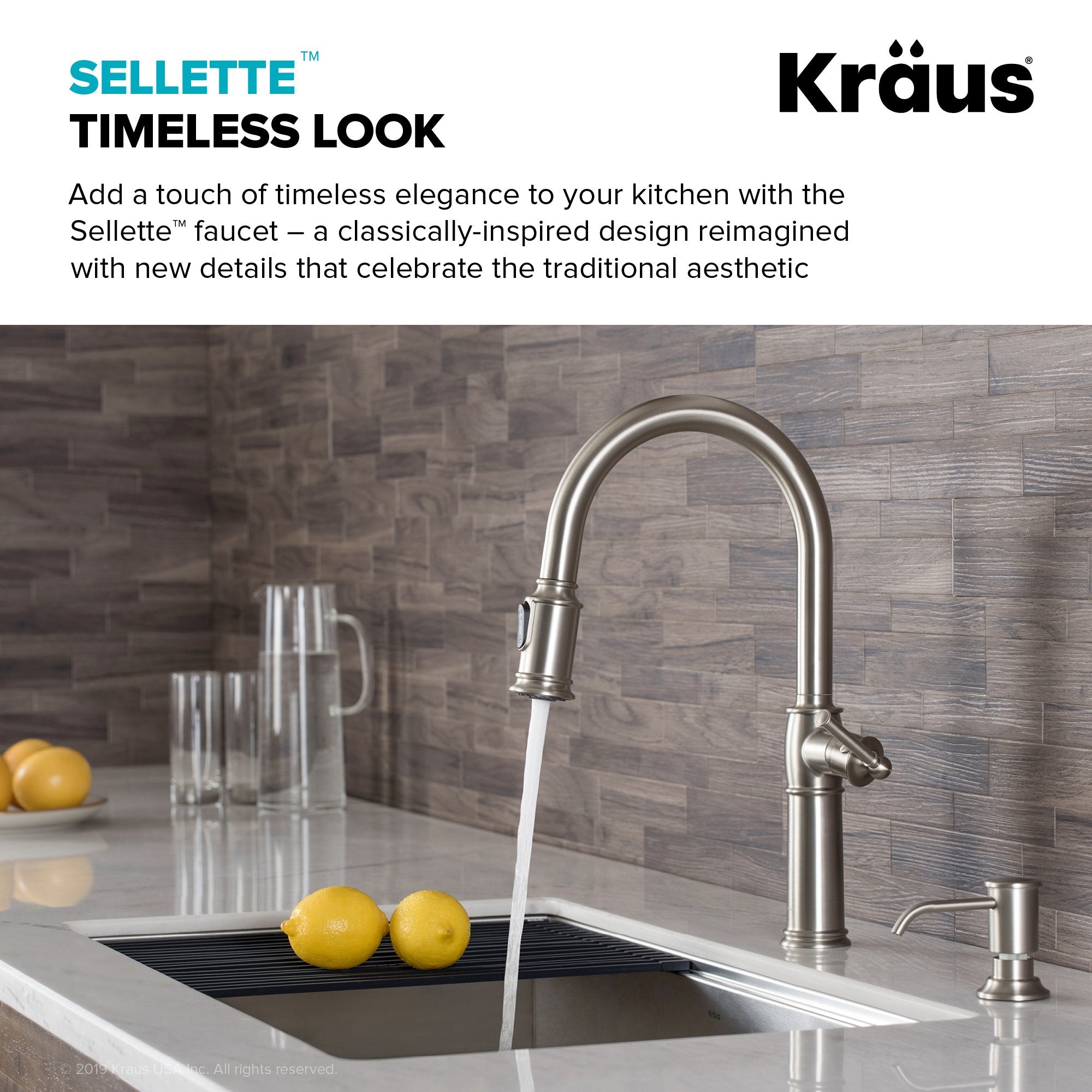 KRAUS Sellette Traditional Single Handle Pull-Down Kitchen Faucet with Soap Dispenser and Deck Plate in Spot Free Stainless Steel-Kitchen Faucets-KRAUS